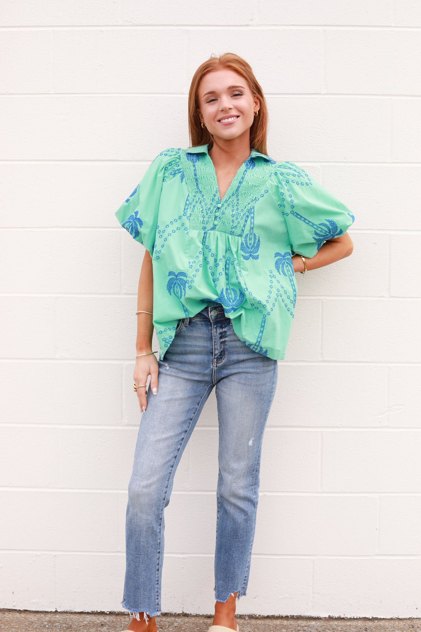 Palm Tree Embroidered Top