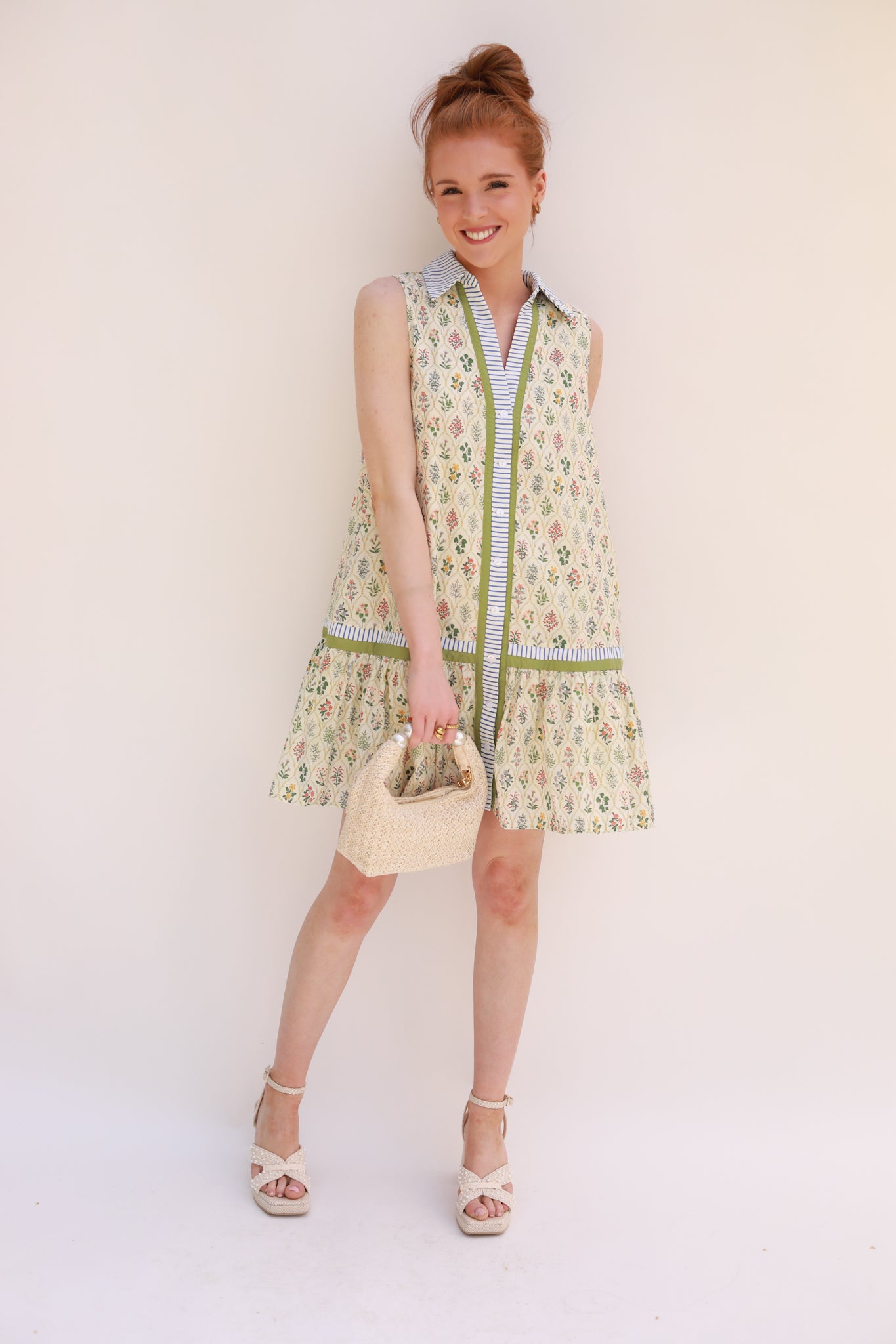 Floral Stripe Trim Dress