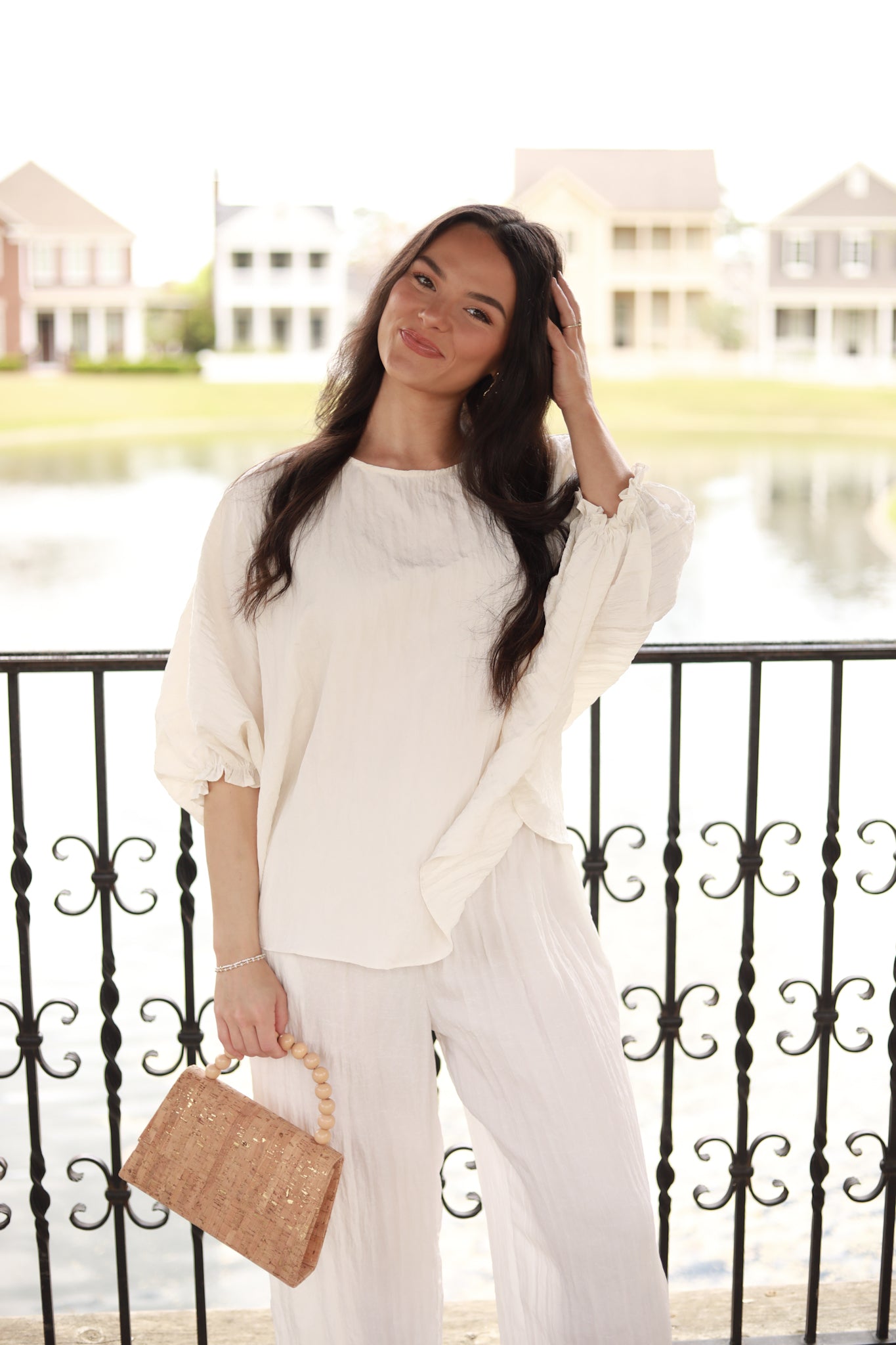 Bat Sleeve Crinkle Top