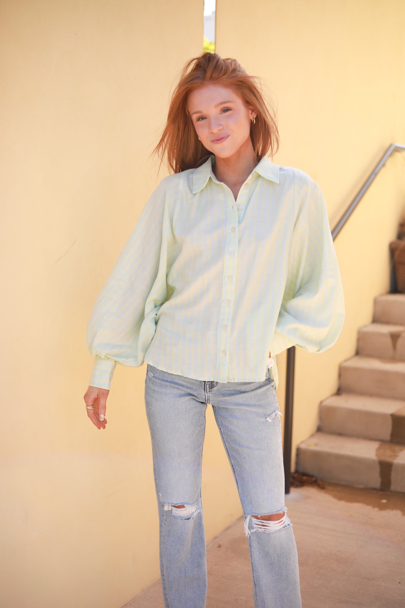 Button Front Stripe Top