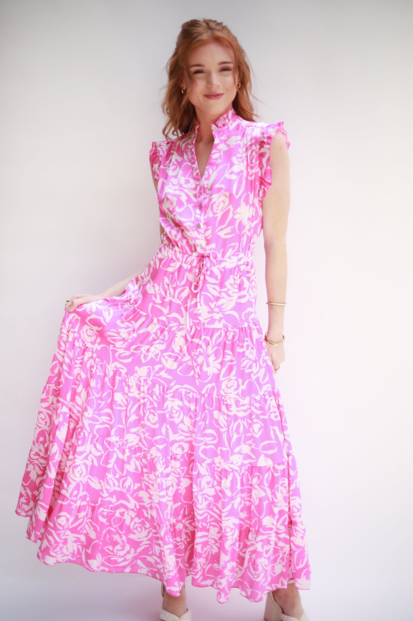 White Floral Midi Dress