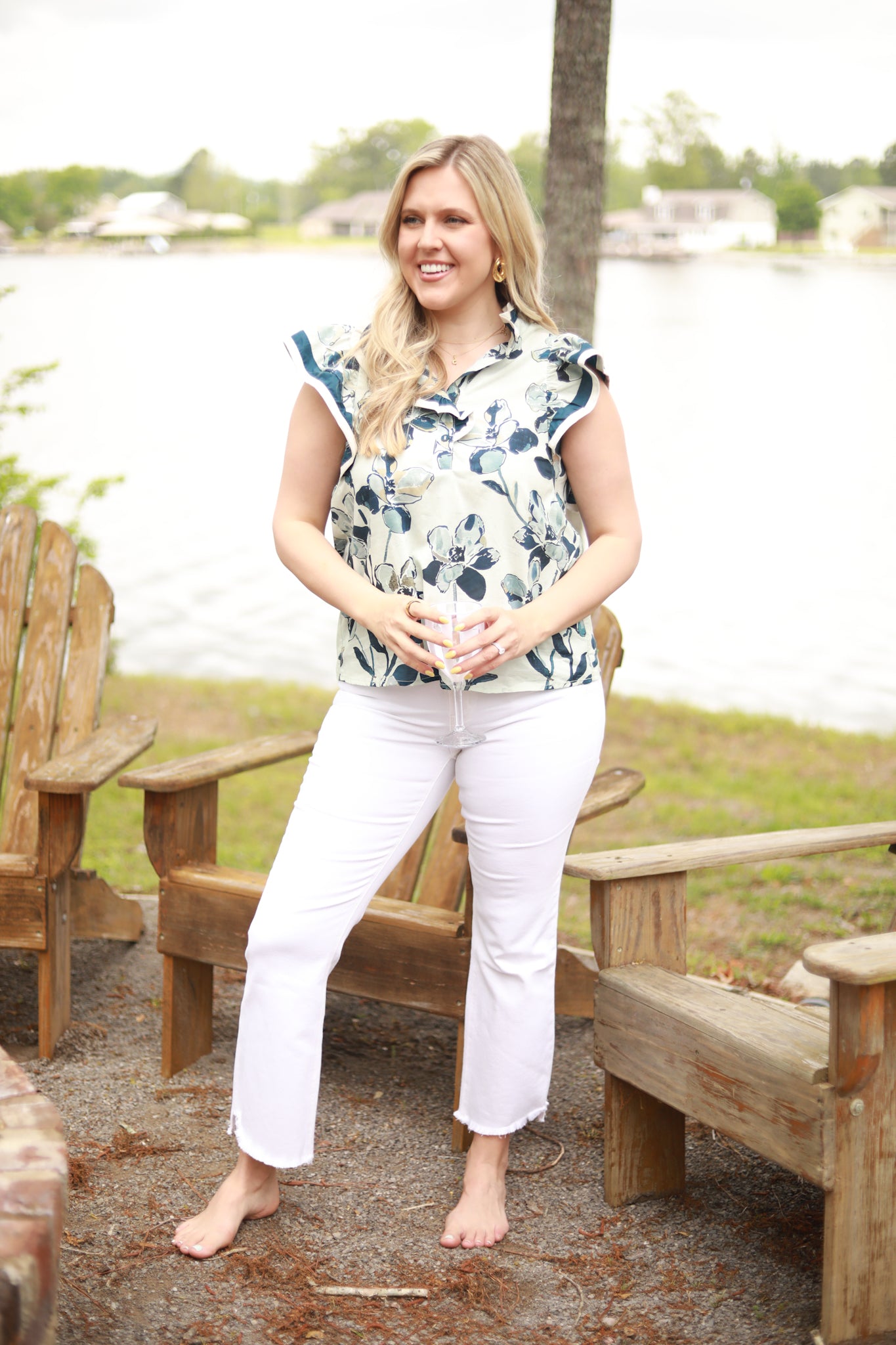 Big Floral Ruffle Sleeve Top