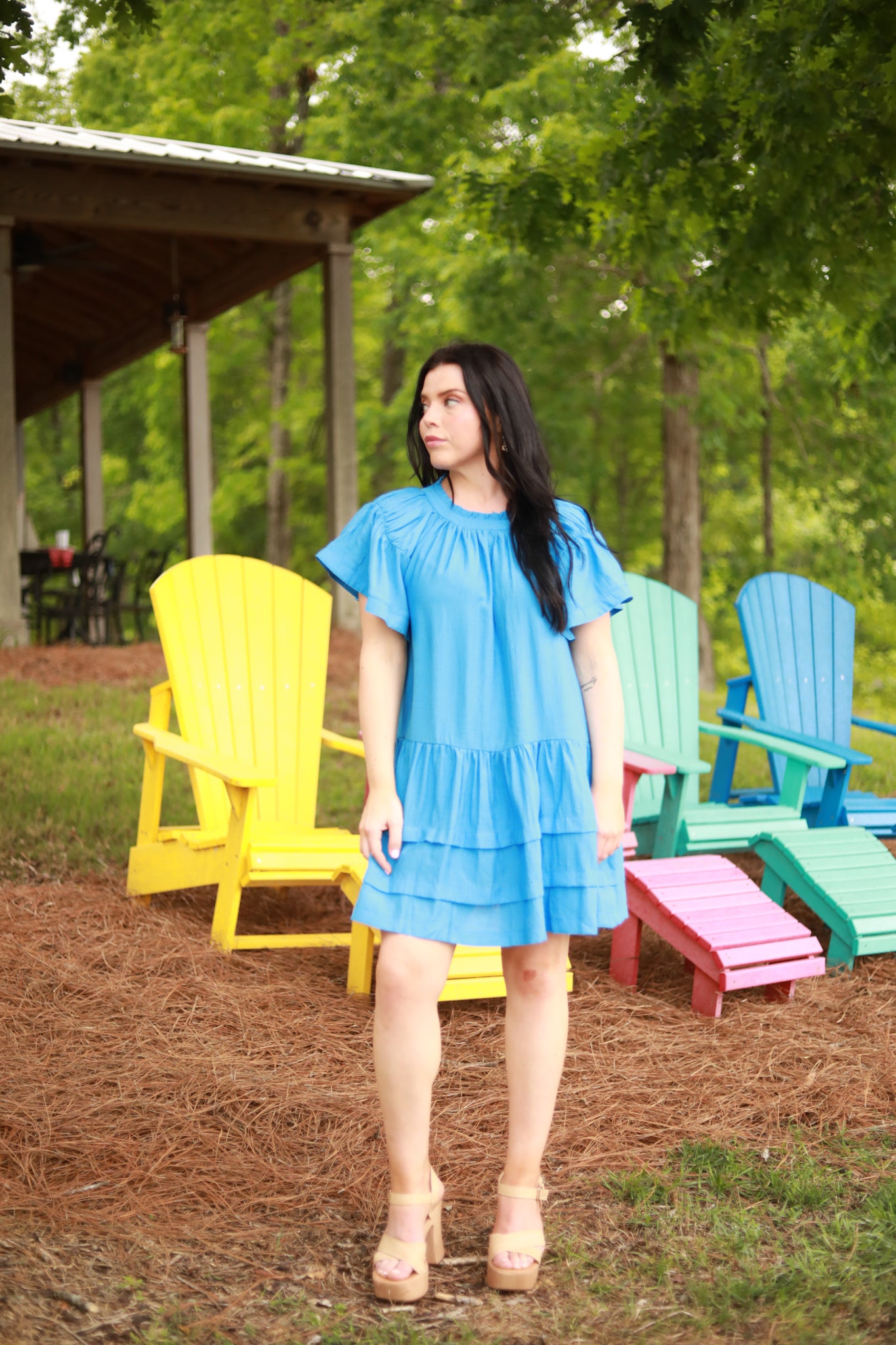 Solid Ruffle High Low Dress