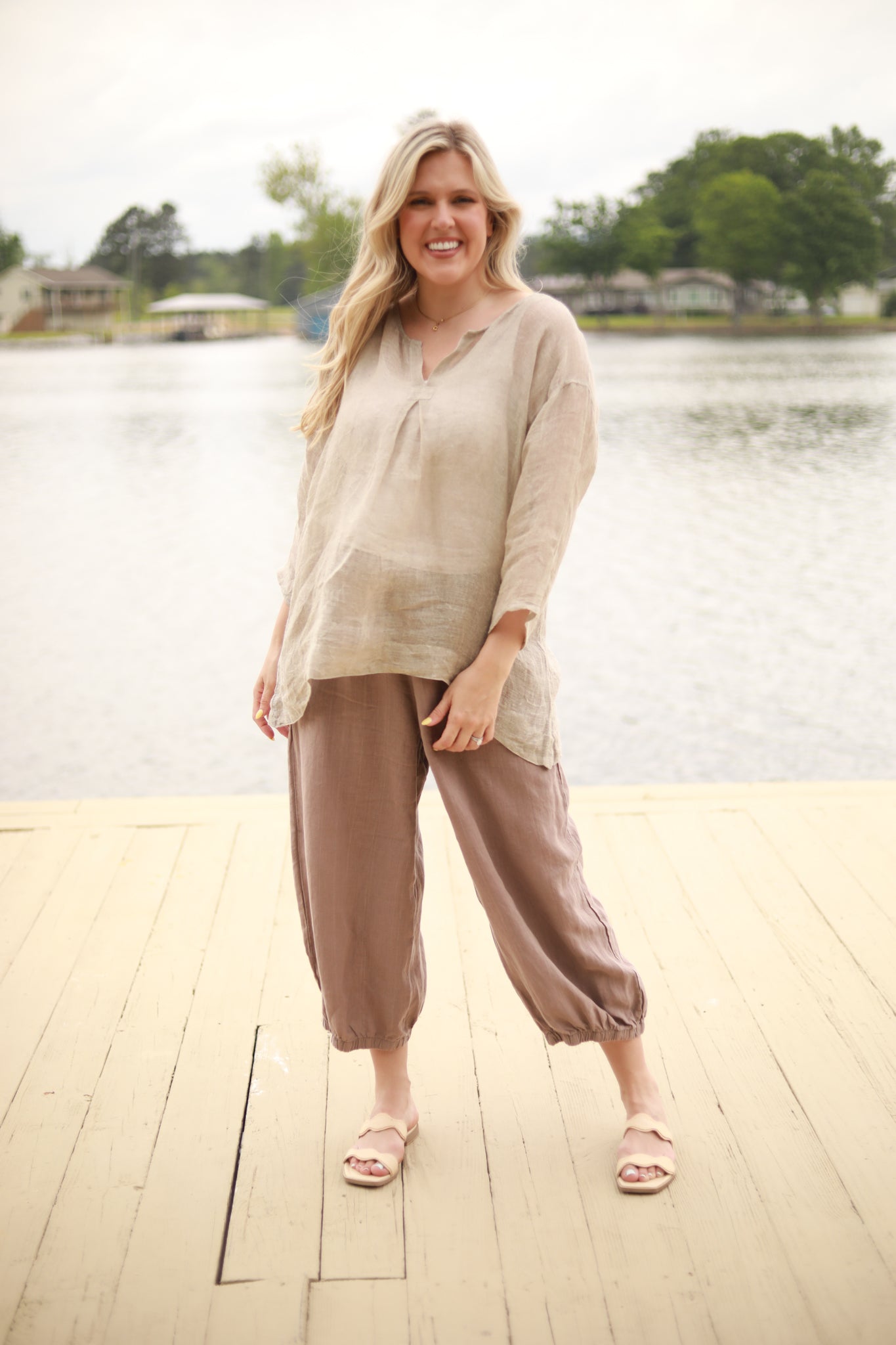 Sheer Pleated Linen Tunic Top