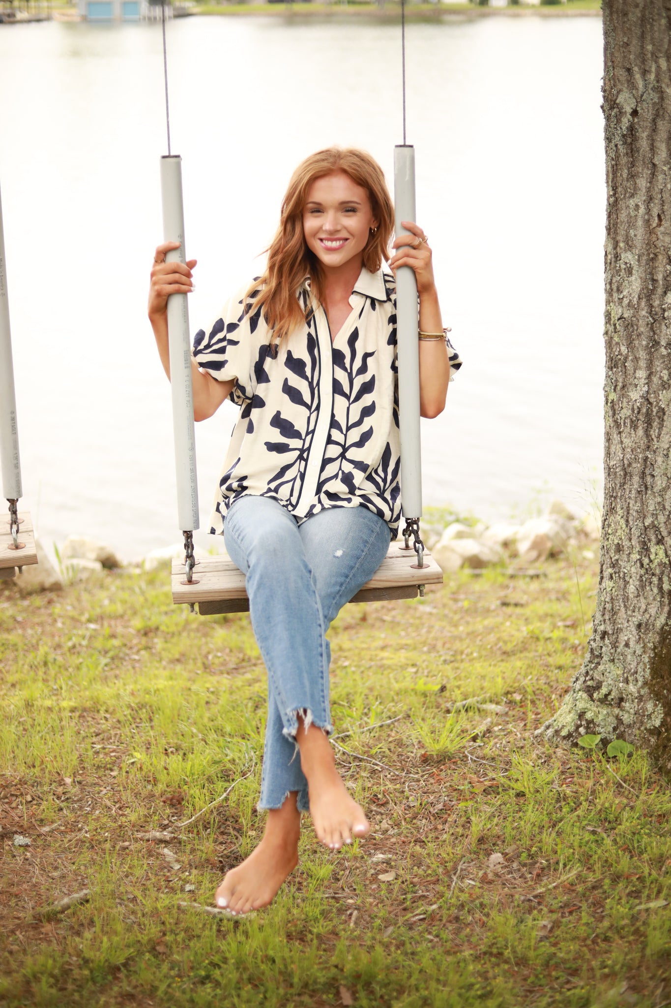 Leaf Print Collared Top
