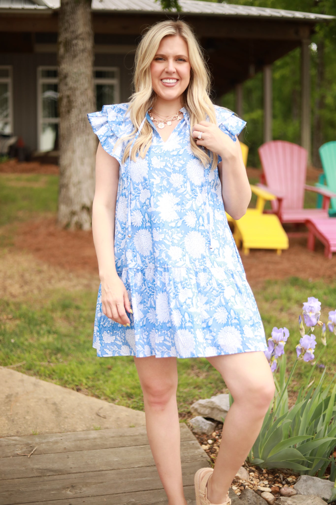White Floral Ruffle Dress