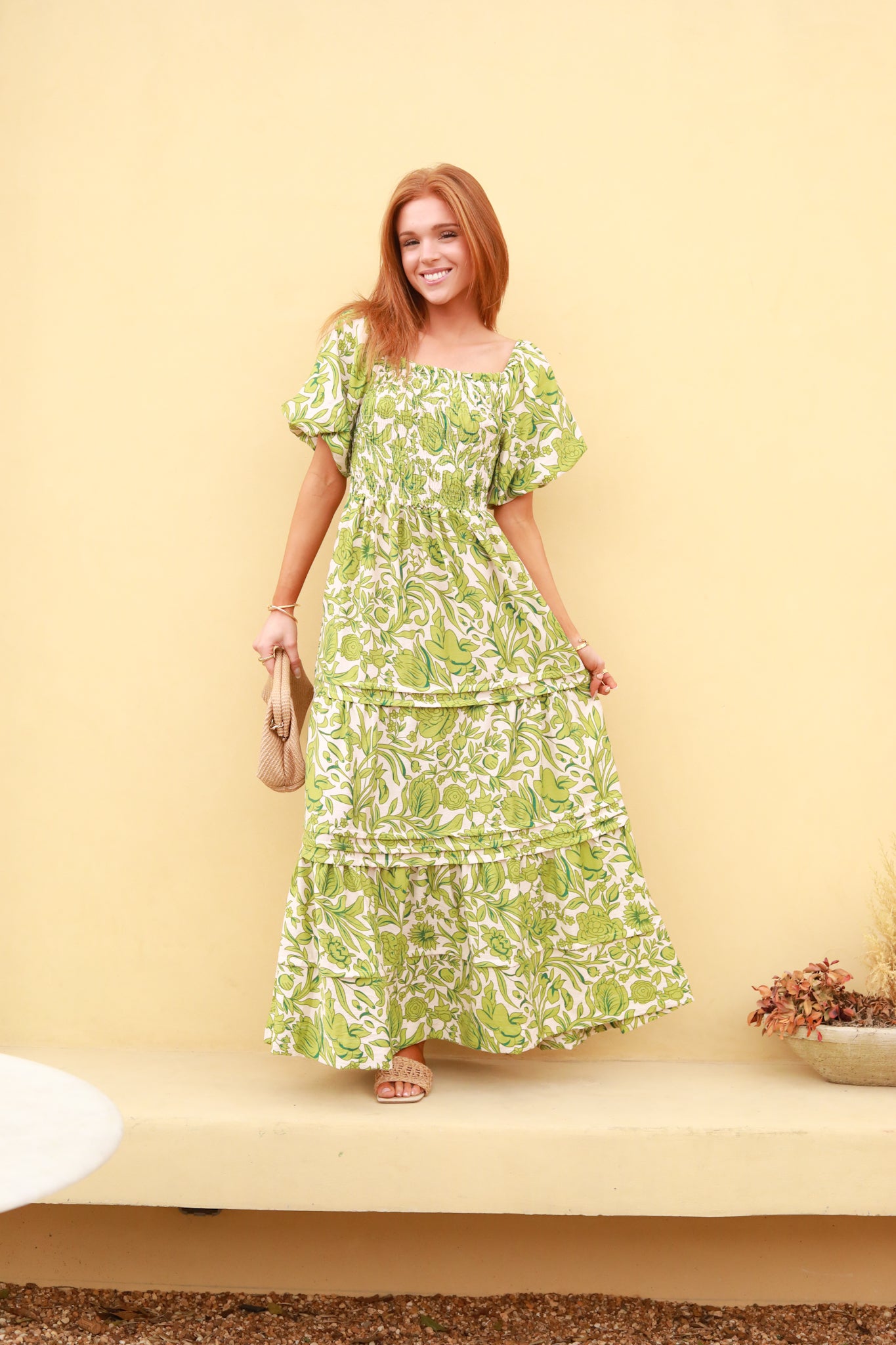 Floral Puff Sleeve Midi Dress
