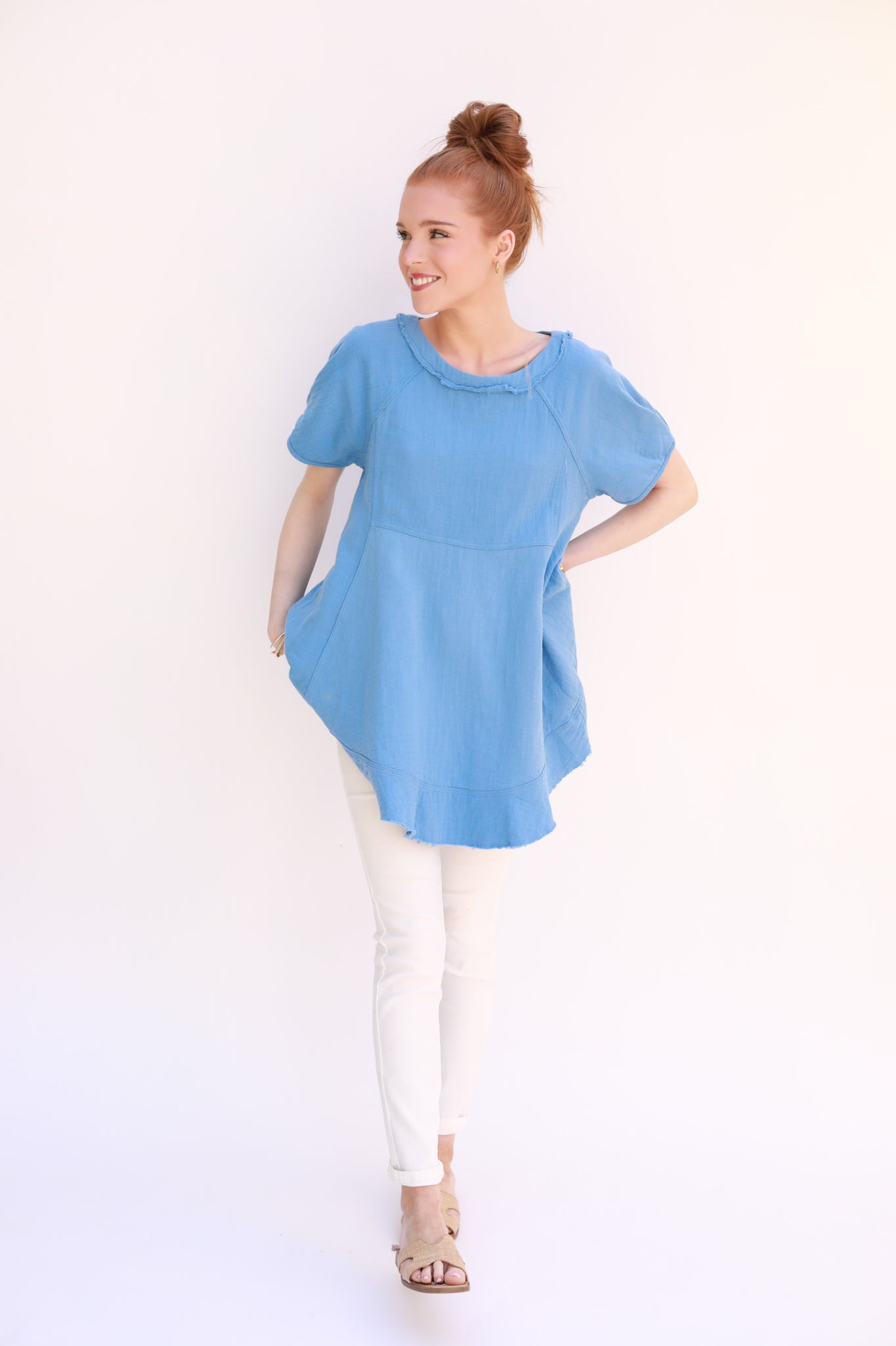 Crinkle Square Yoke Swing Top