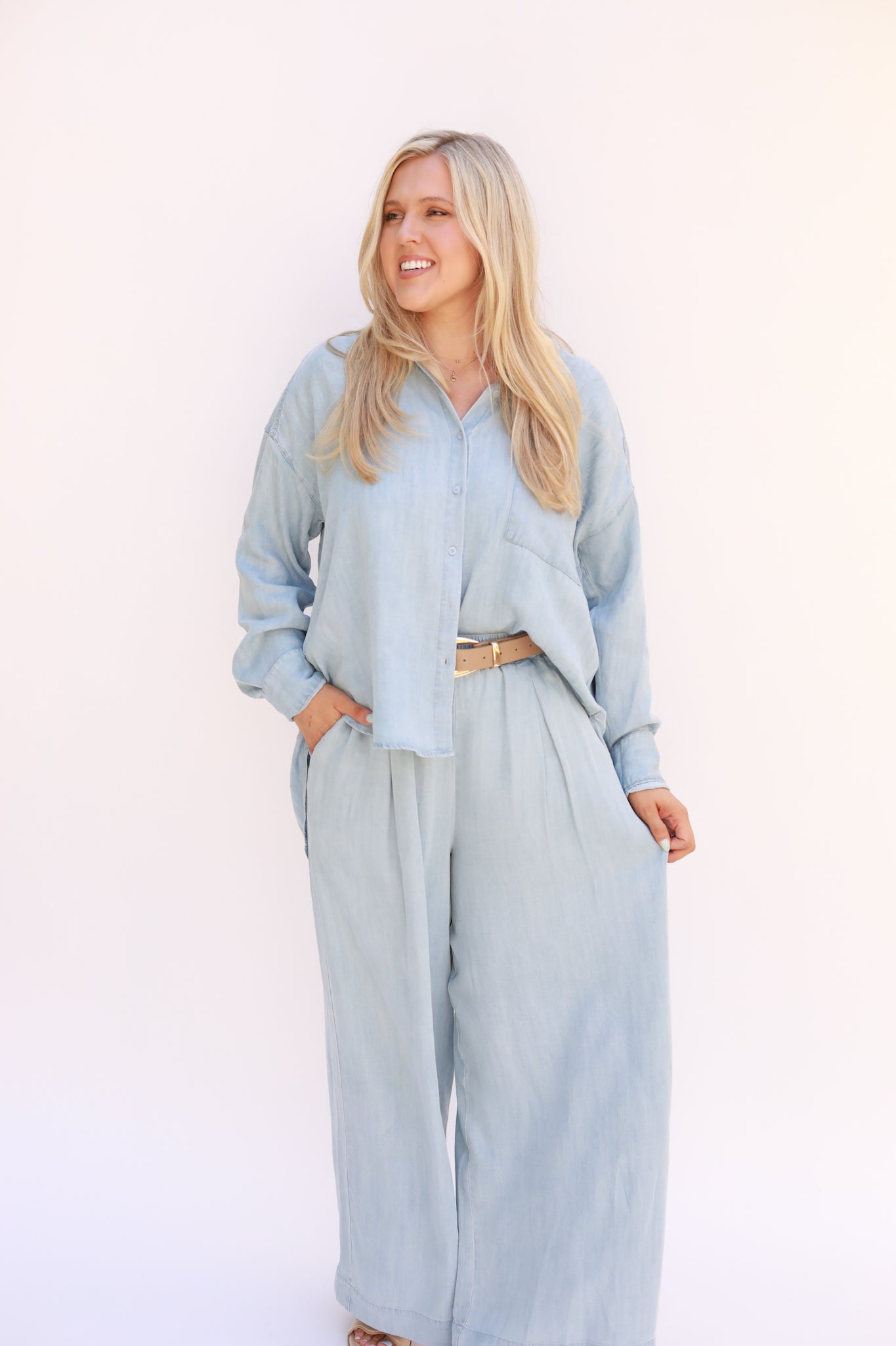 Chambray Button Front Top