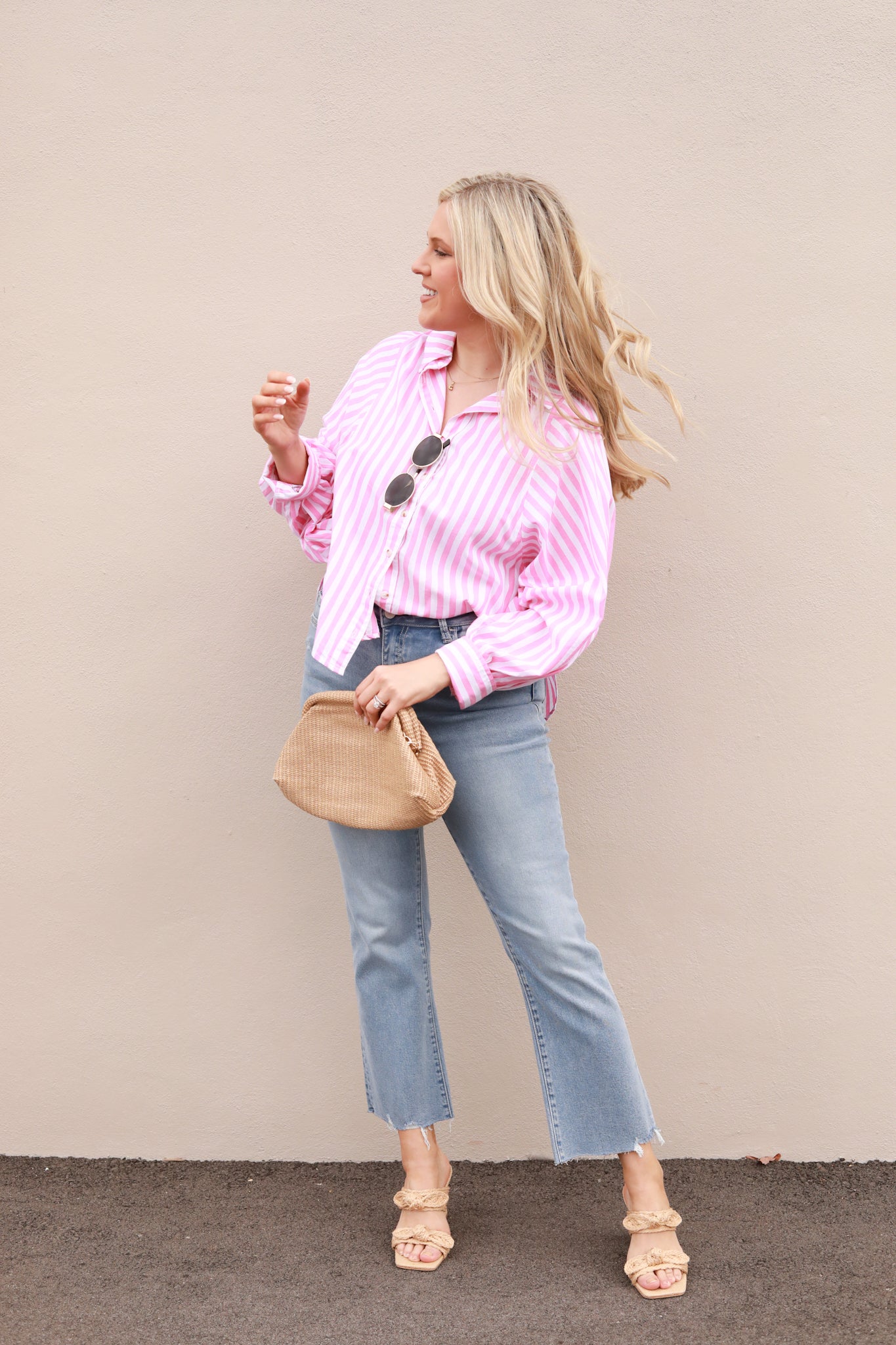 Bat Sleeve Stripe Buttondown