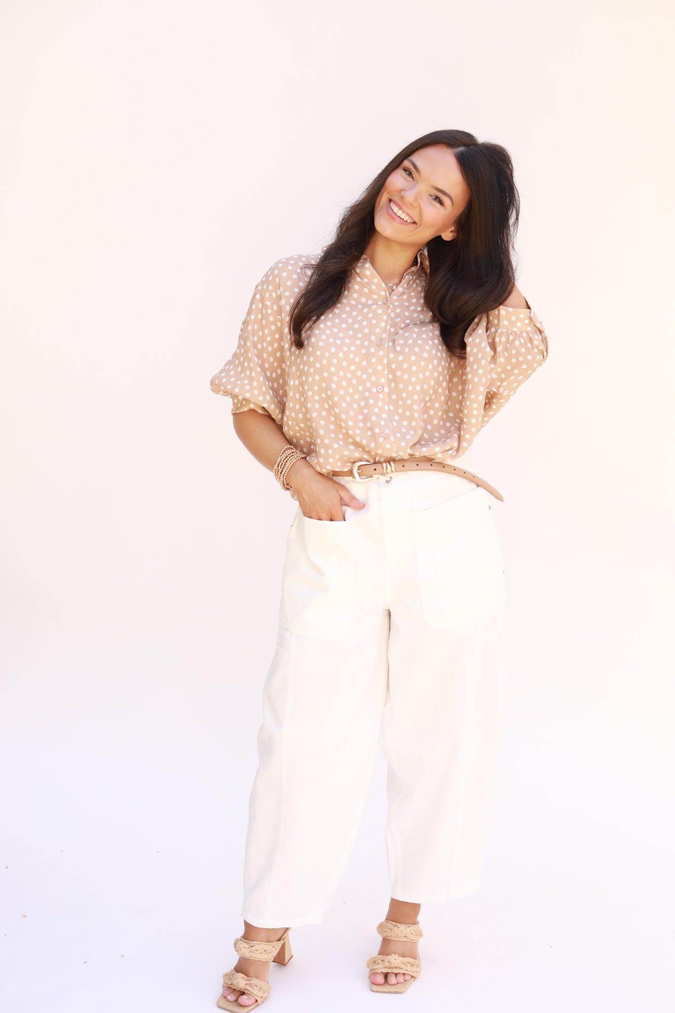 Polka Dot Button Front Top