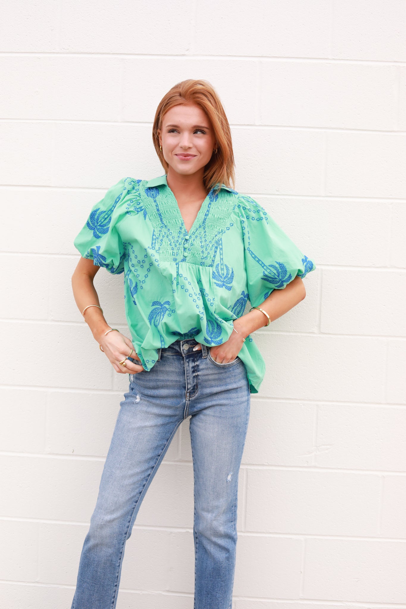 Palm Tree Embroidered Top