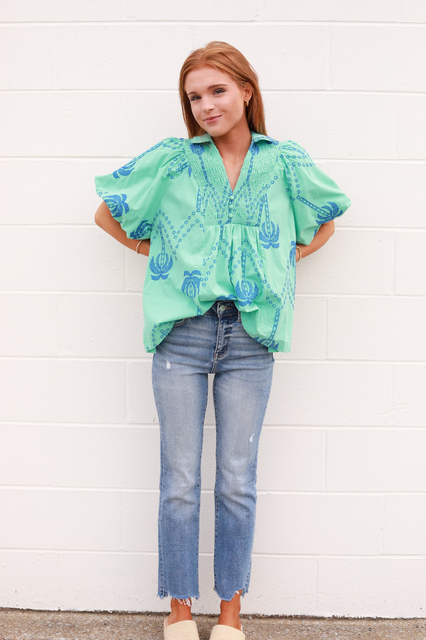 Palm Tree Embroidered Top
