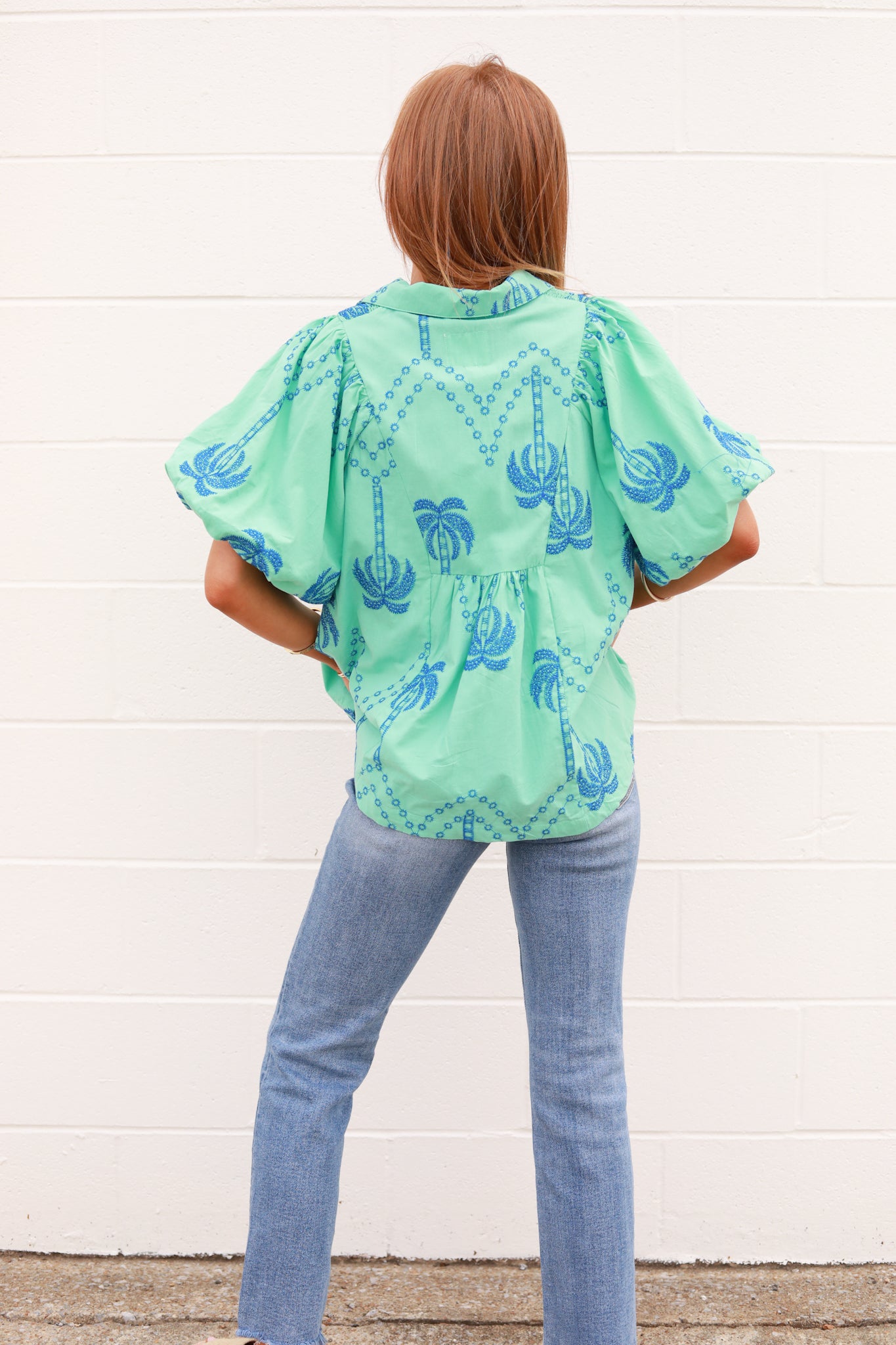 Palm Tree Embroidered Top