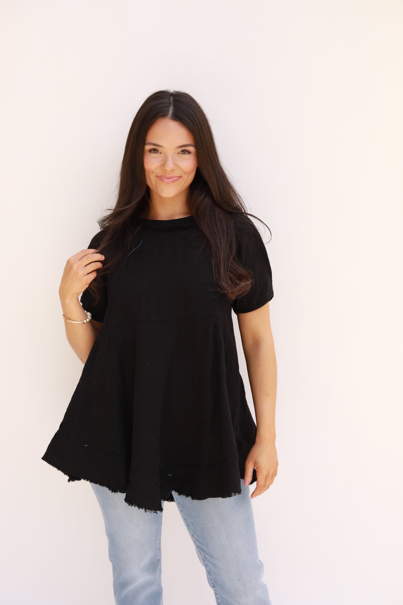 Crinkle Square Yoke Swing Top