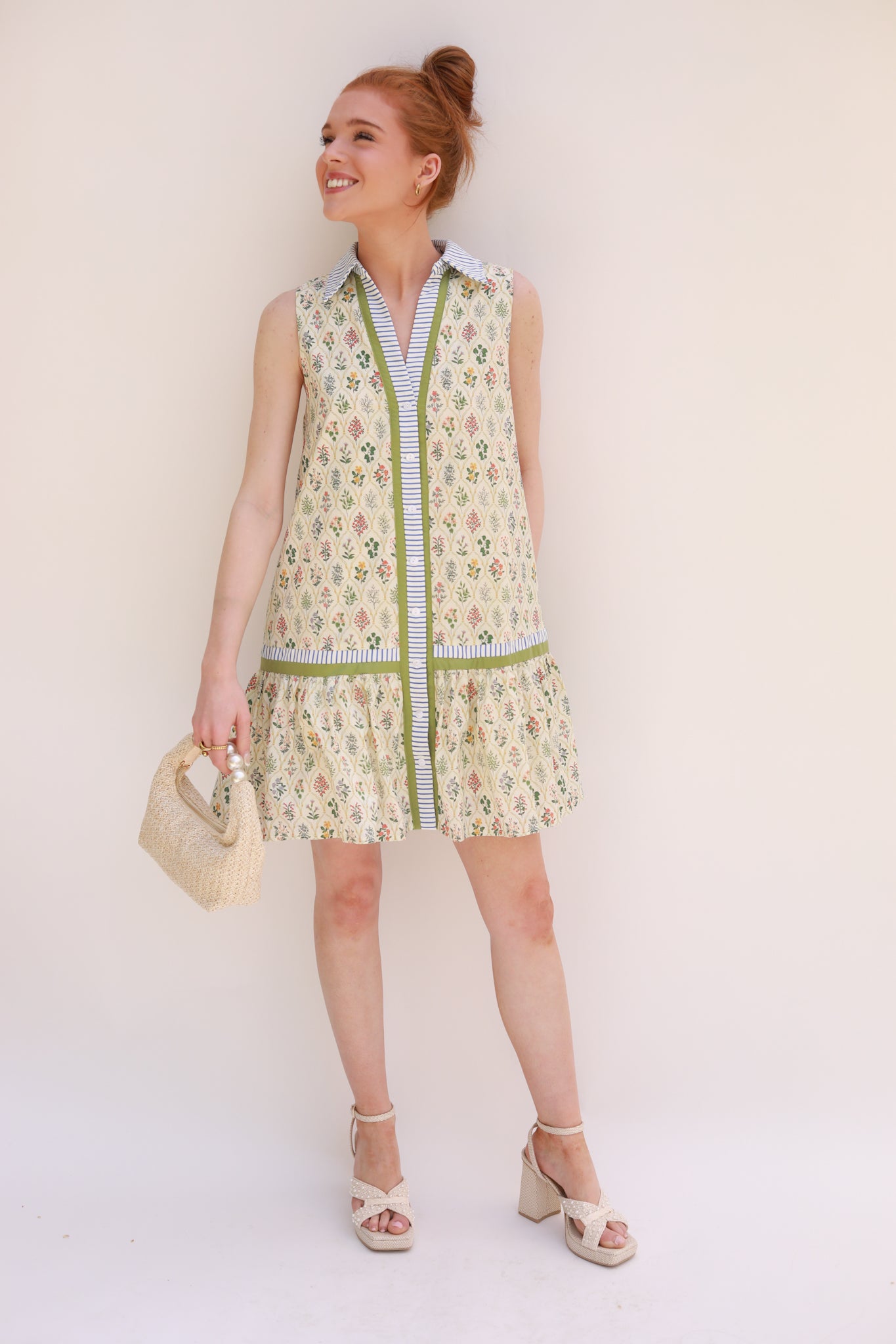 Floral Stripe Trim Dress