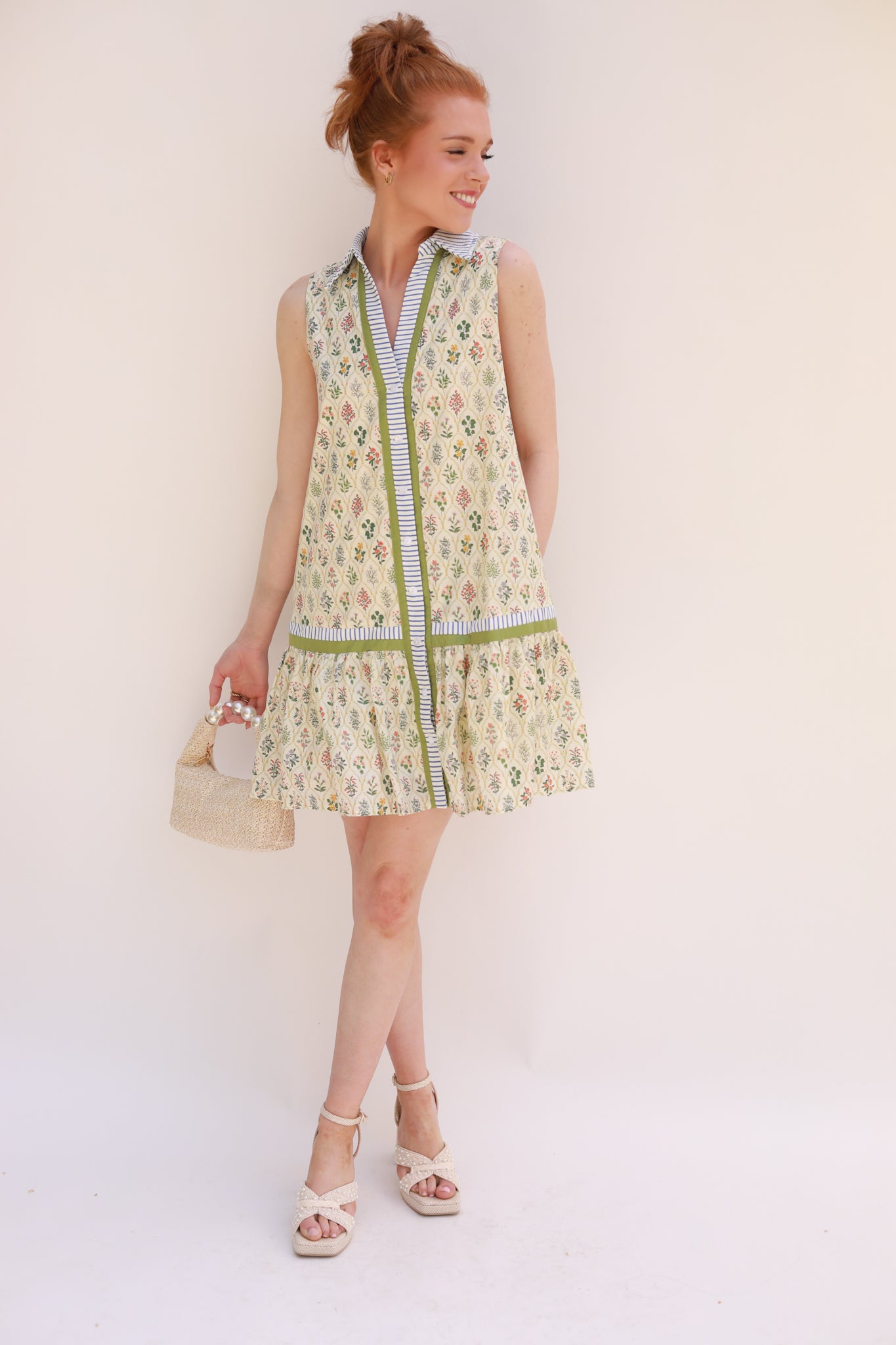 Floral Stripe Trim Dress