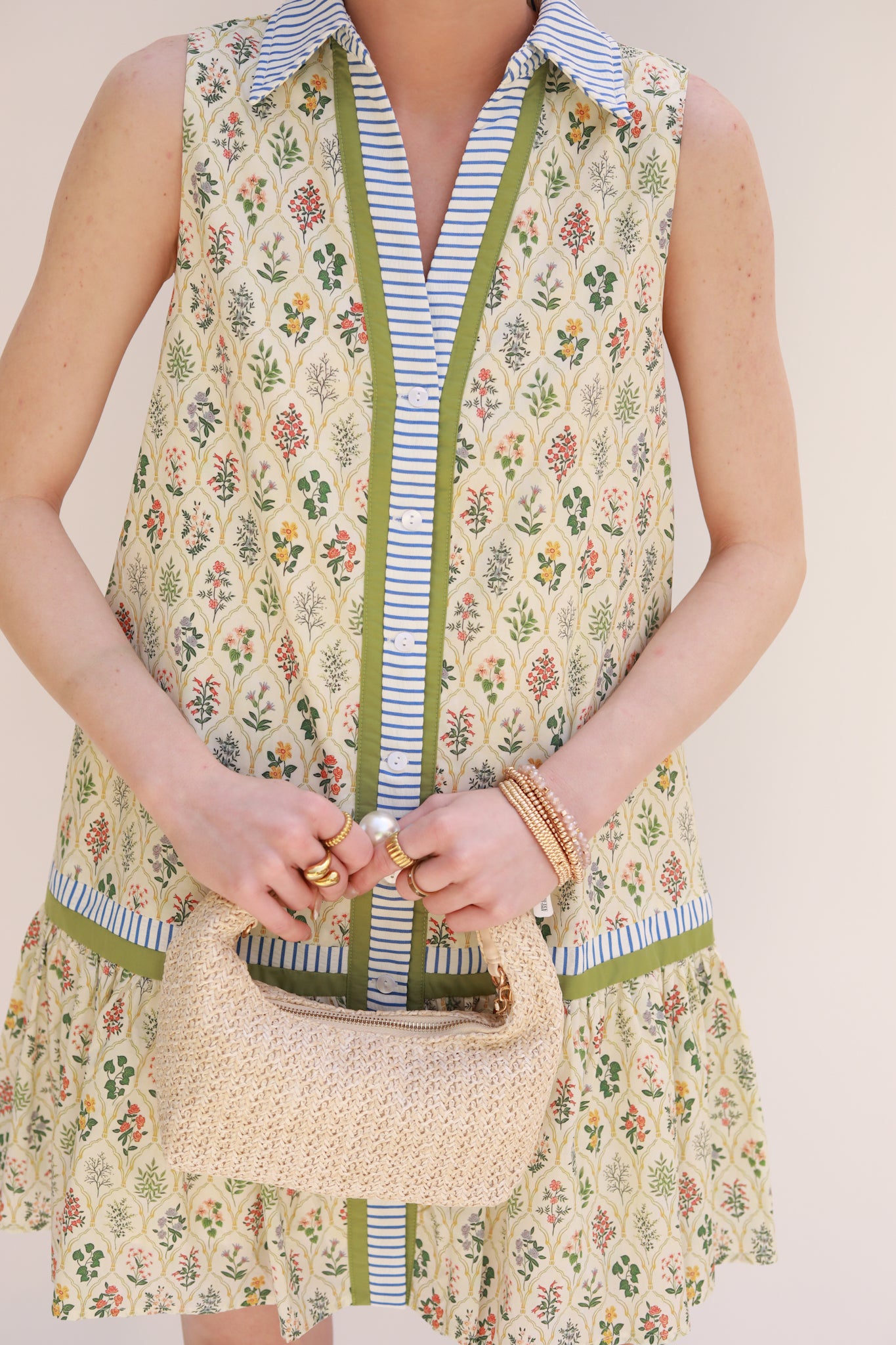Floral Stripe Trim Dress