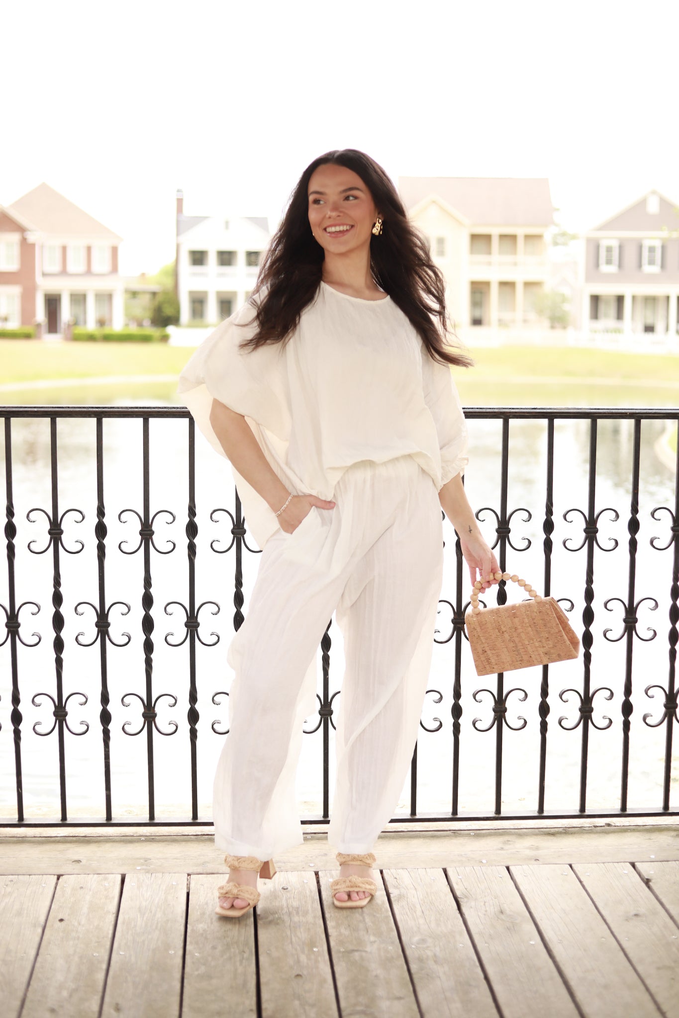 Bat Sleeve Crinkle Top