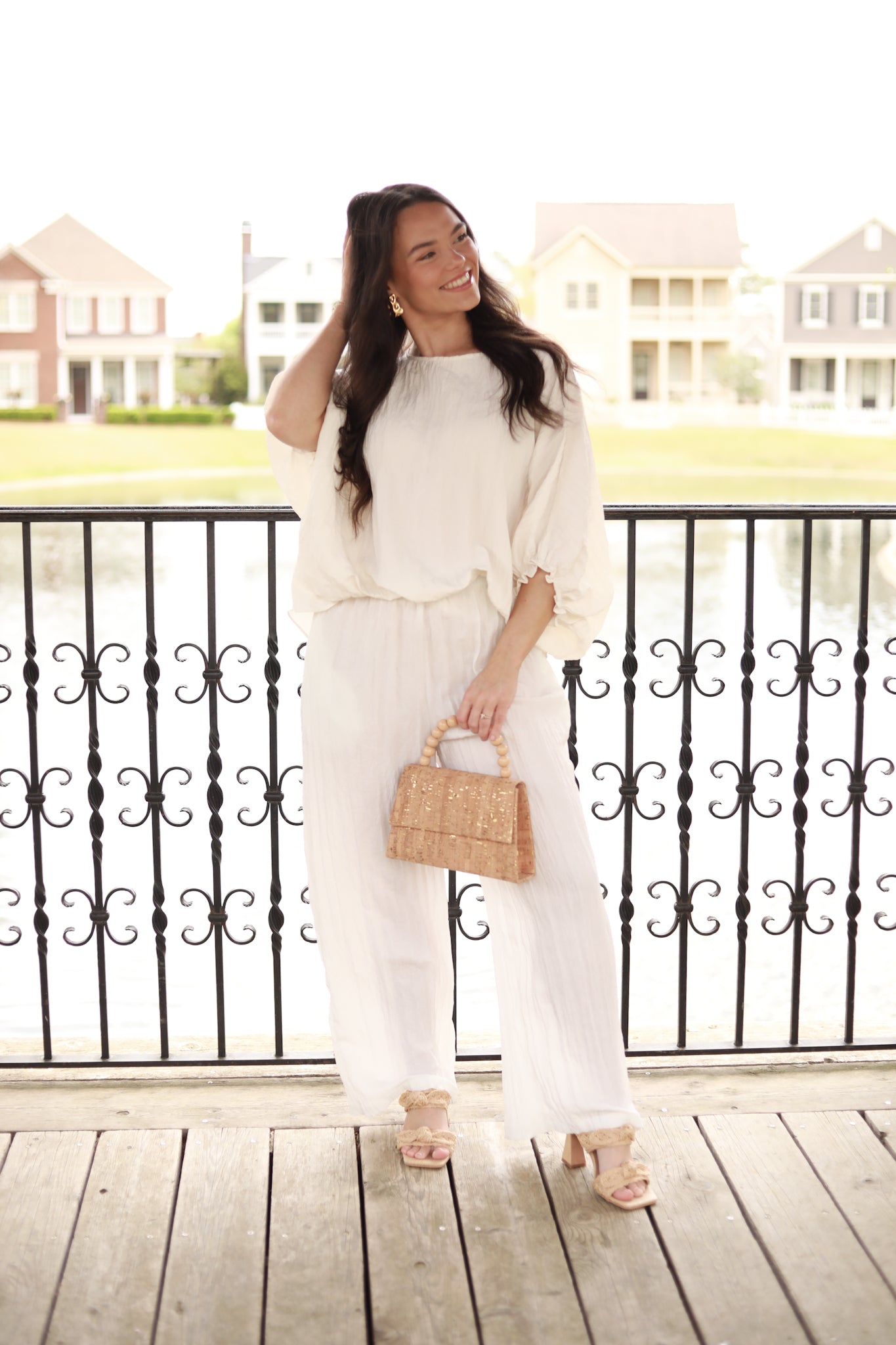 Bat Sleeve Crinkle Top