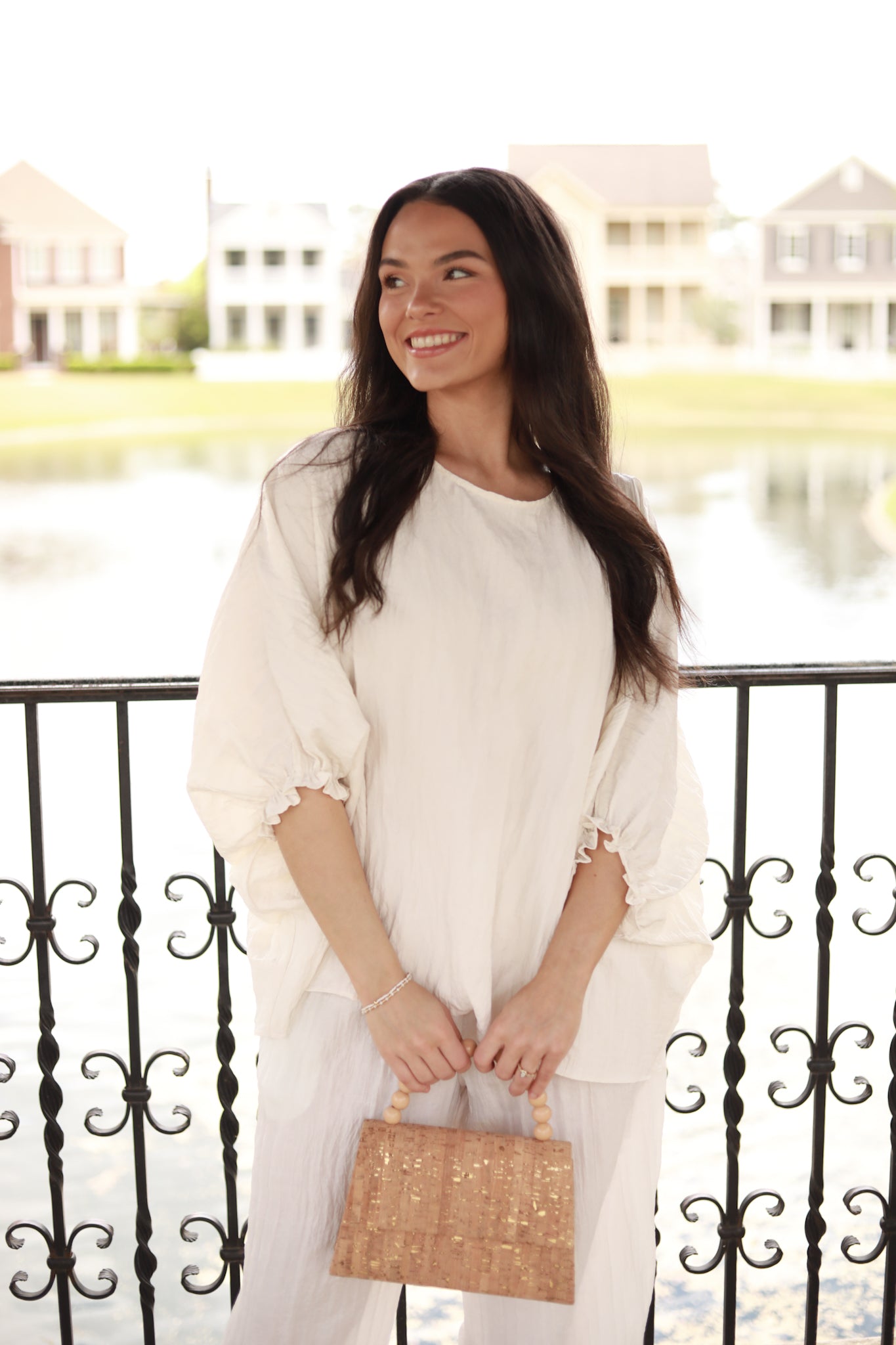 Bat Sleeve Crinkle Top