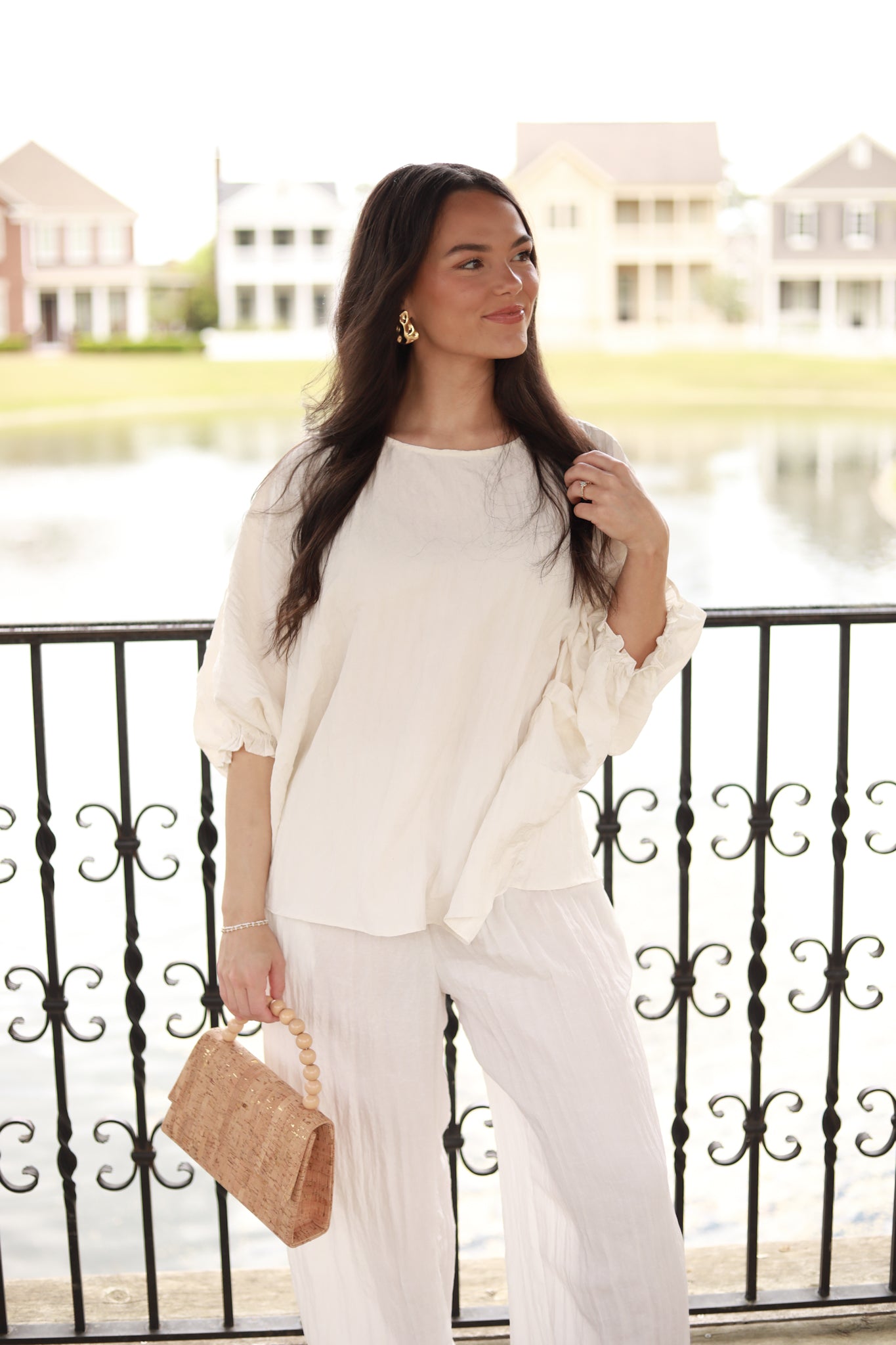 Bat Sleeve Crinkle Top