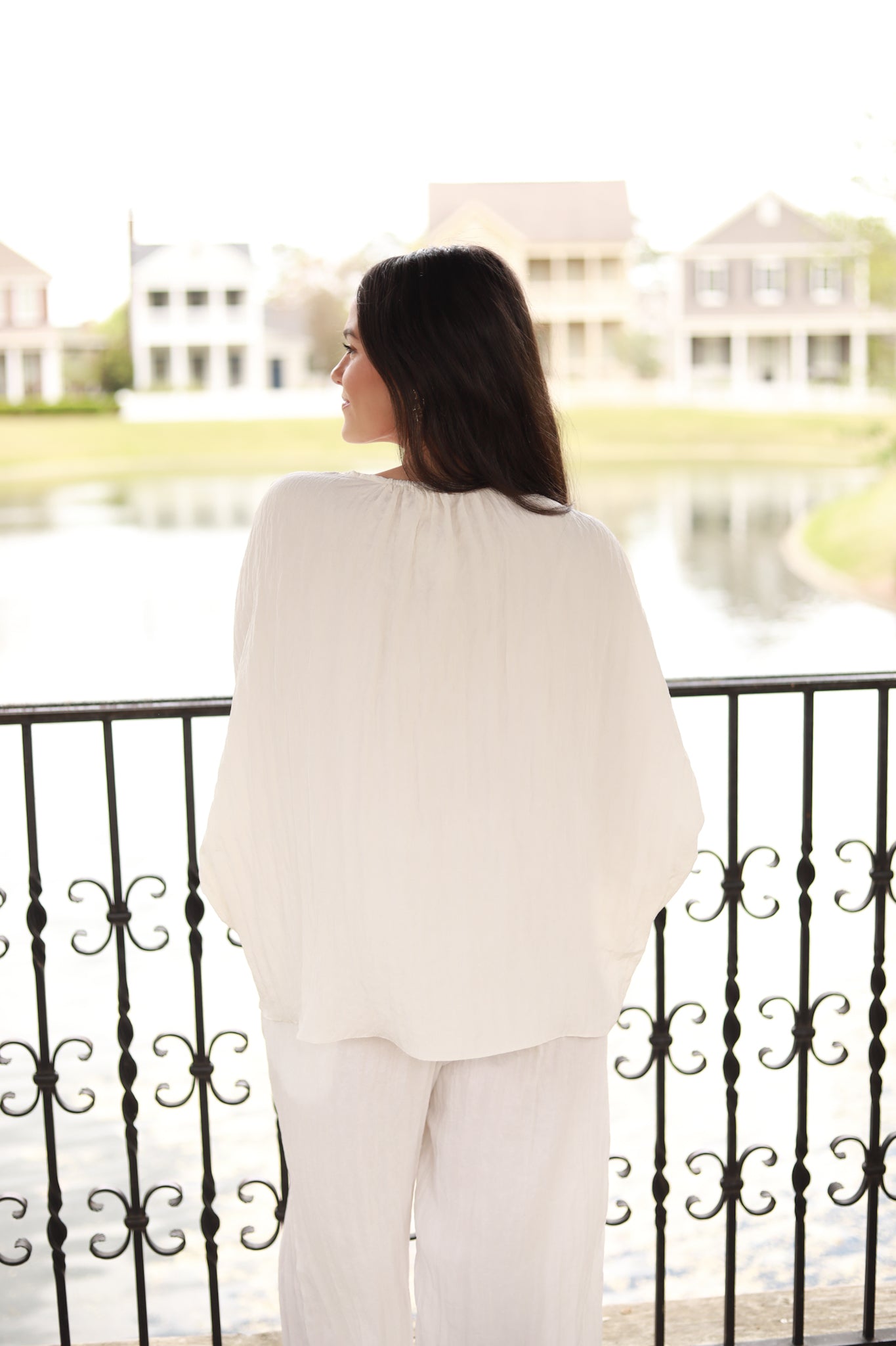 Bat Sleeve Crinkle Top