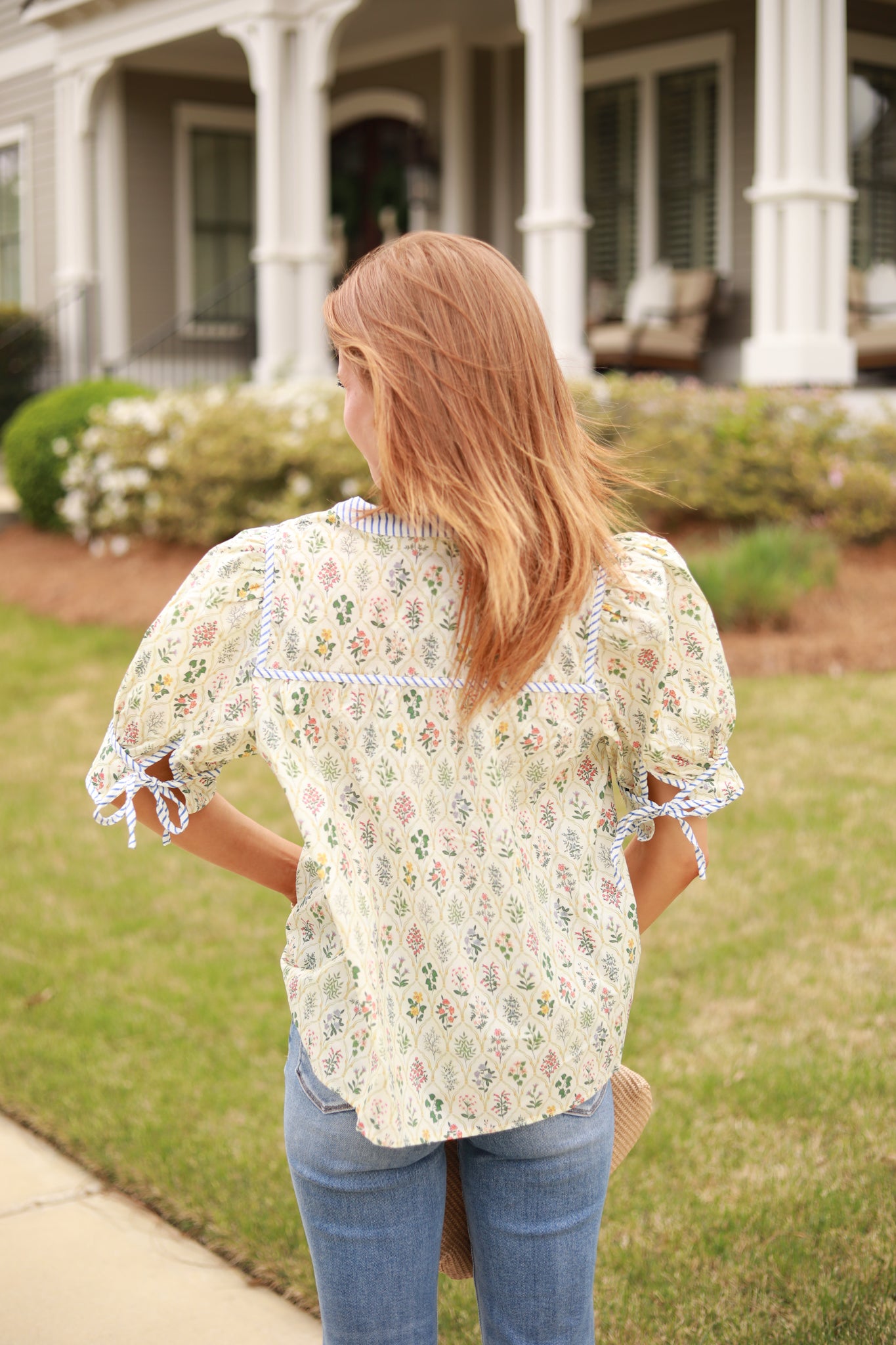 Floral Stripe Trim Top