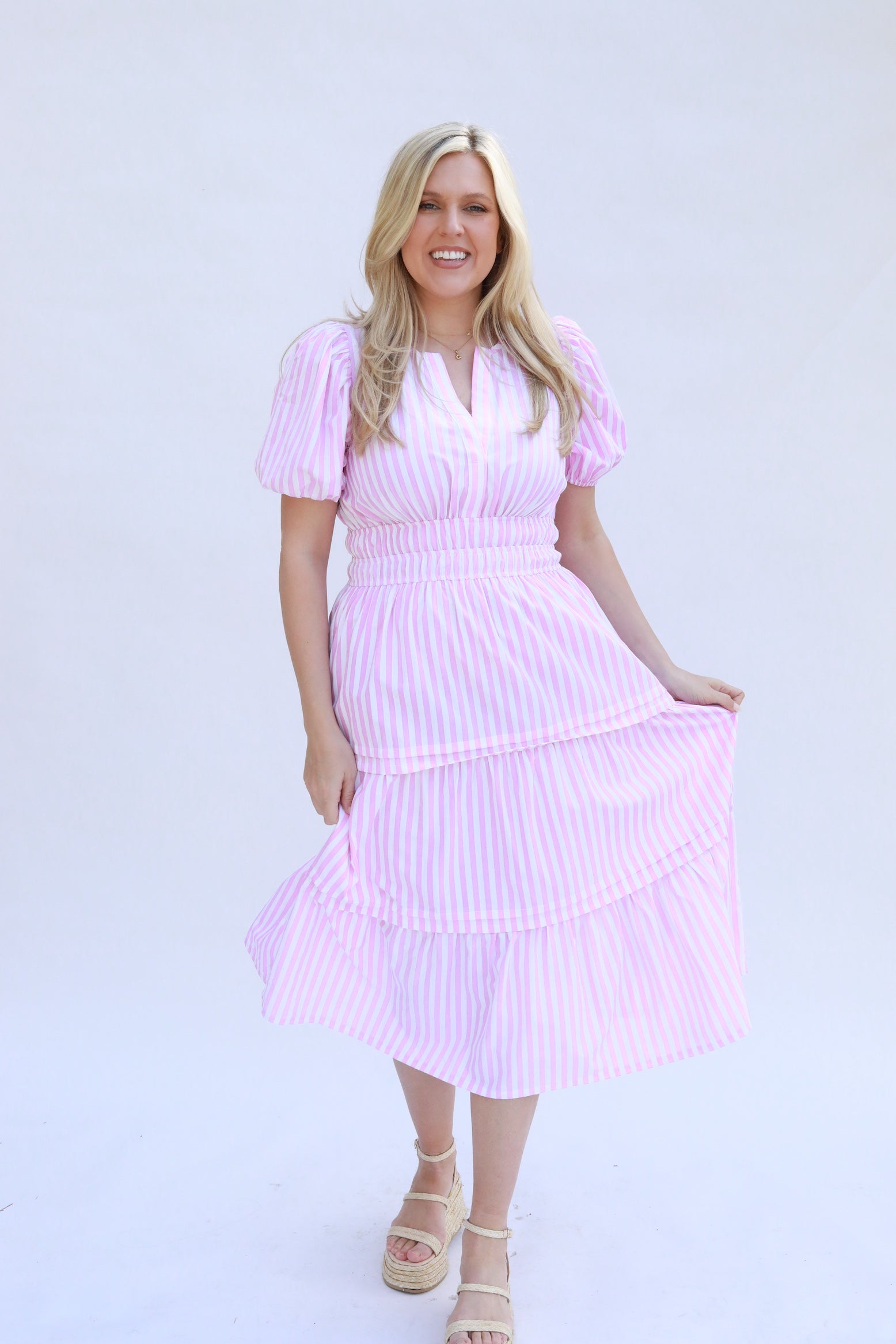 V-Neck Stripe Midi