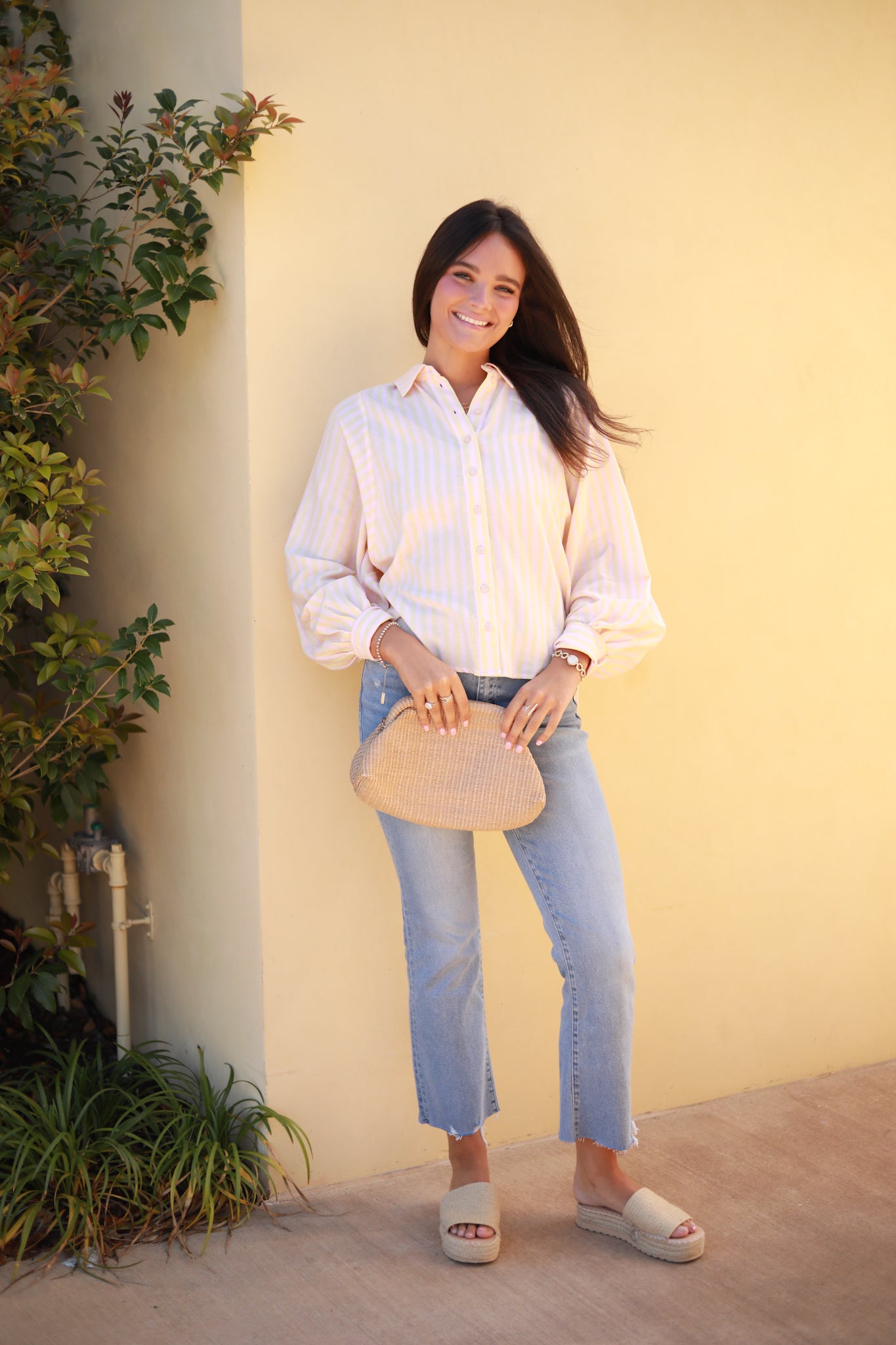 Button Front Stripe Top