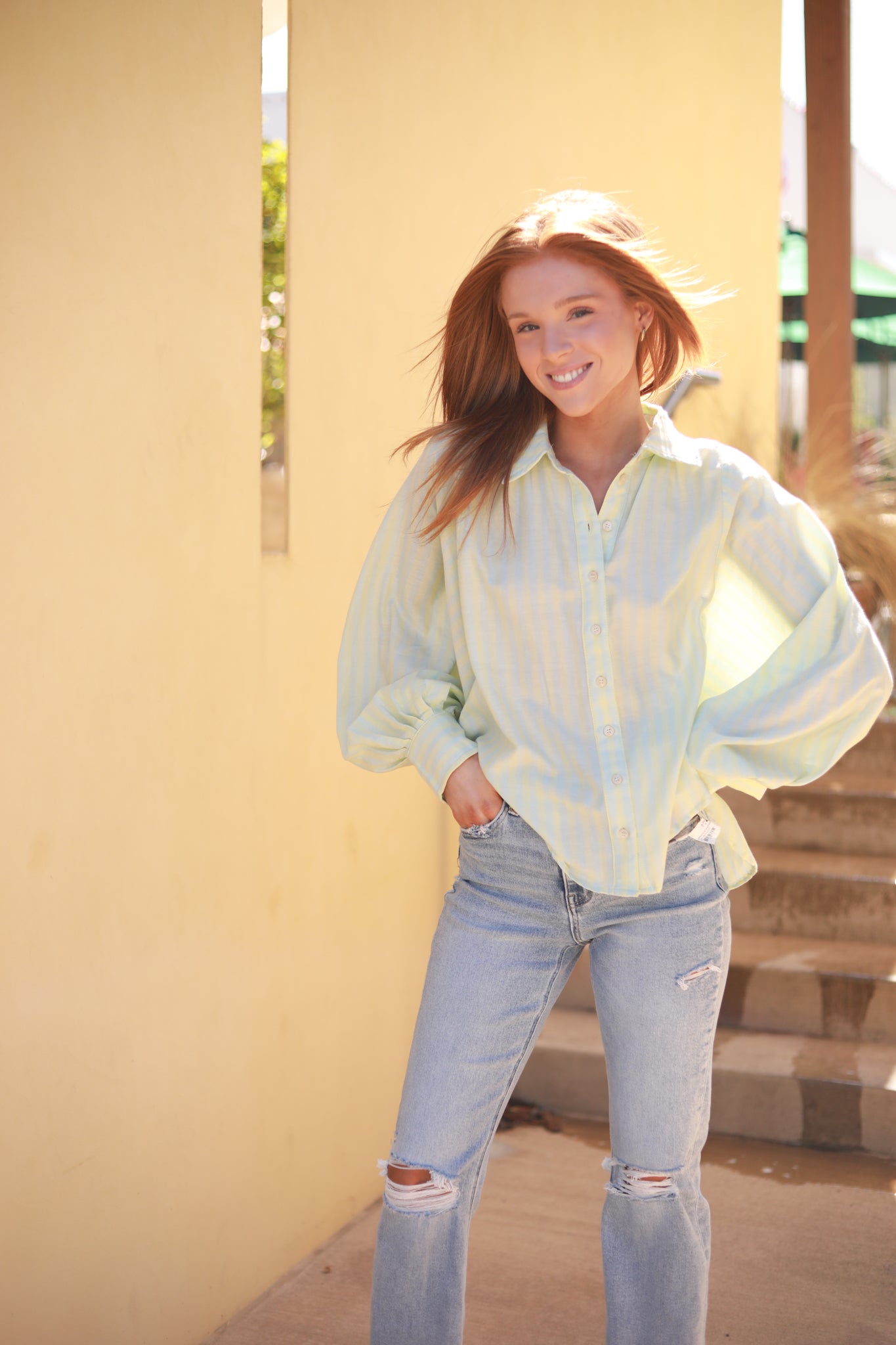 Button Front Stripe Top