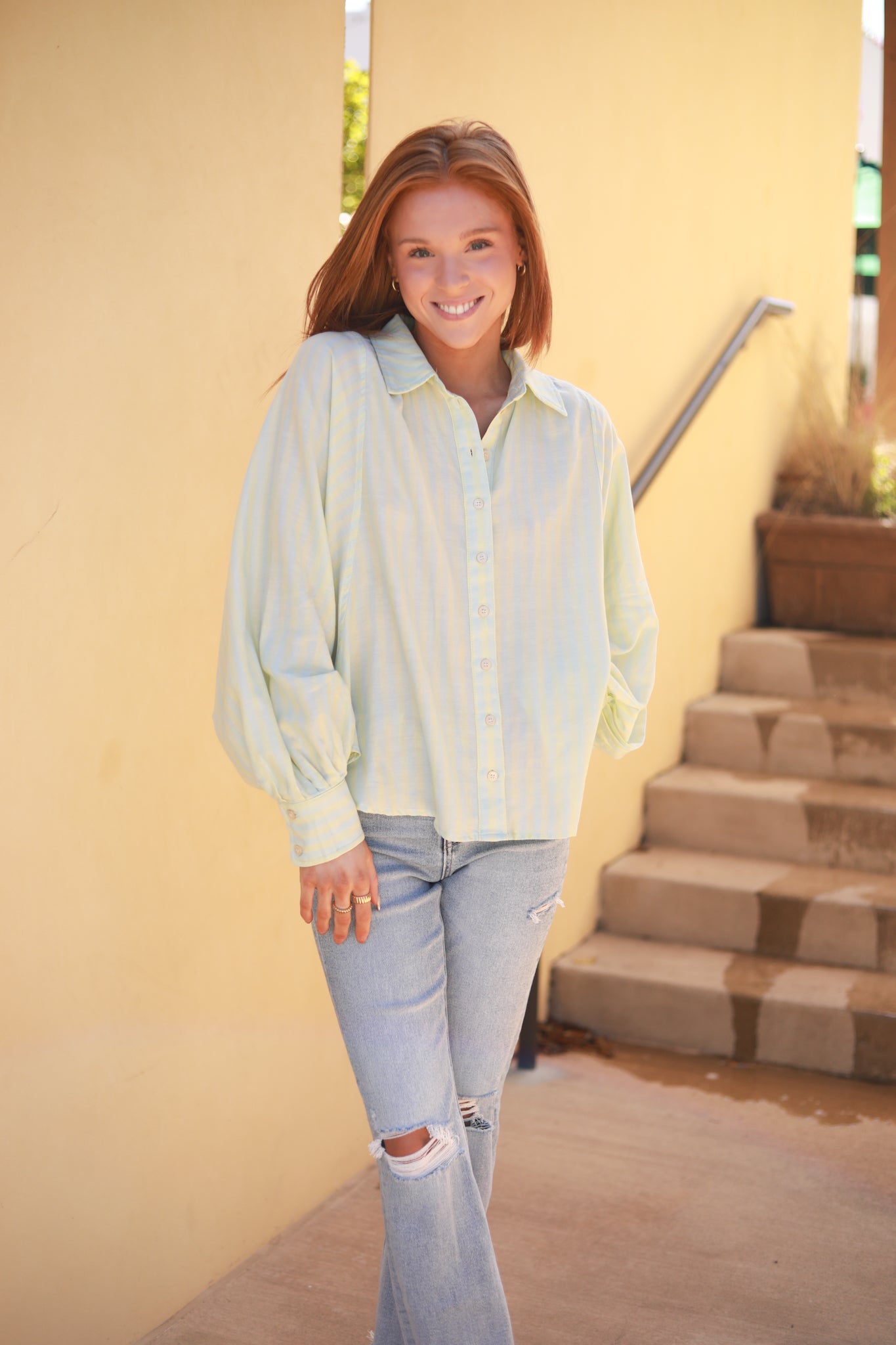 Button Front Stripe Top