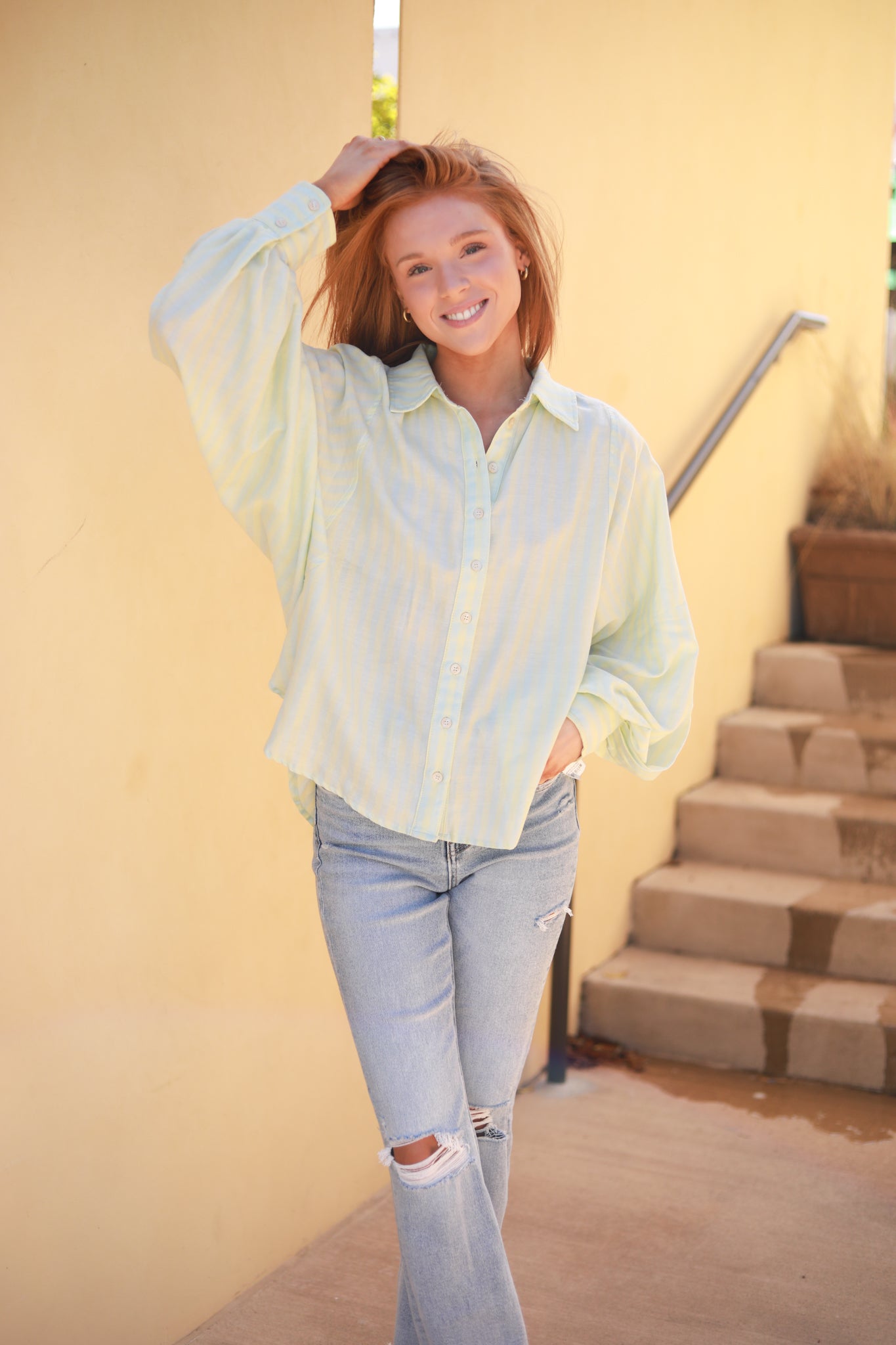 Button Front Stripe Top