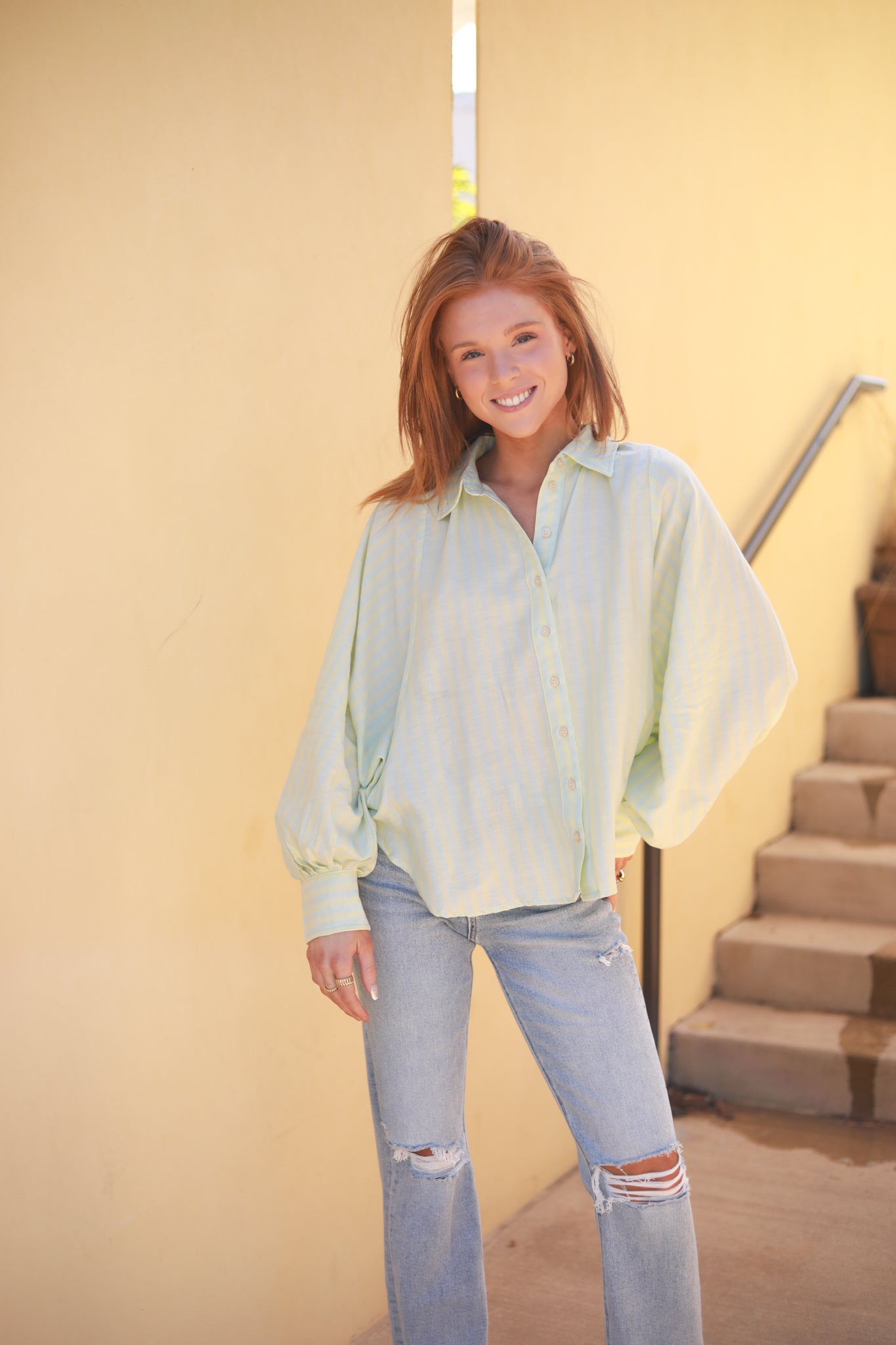 Button Front Stripe Top