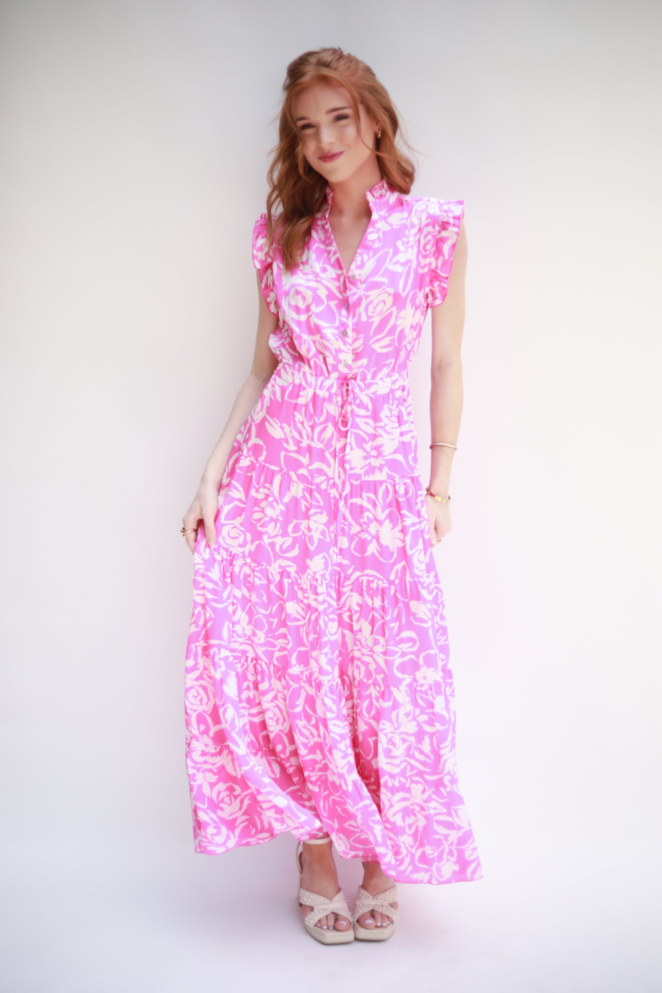 White Floral Midi Dress