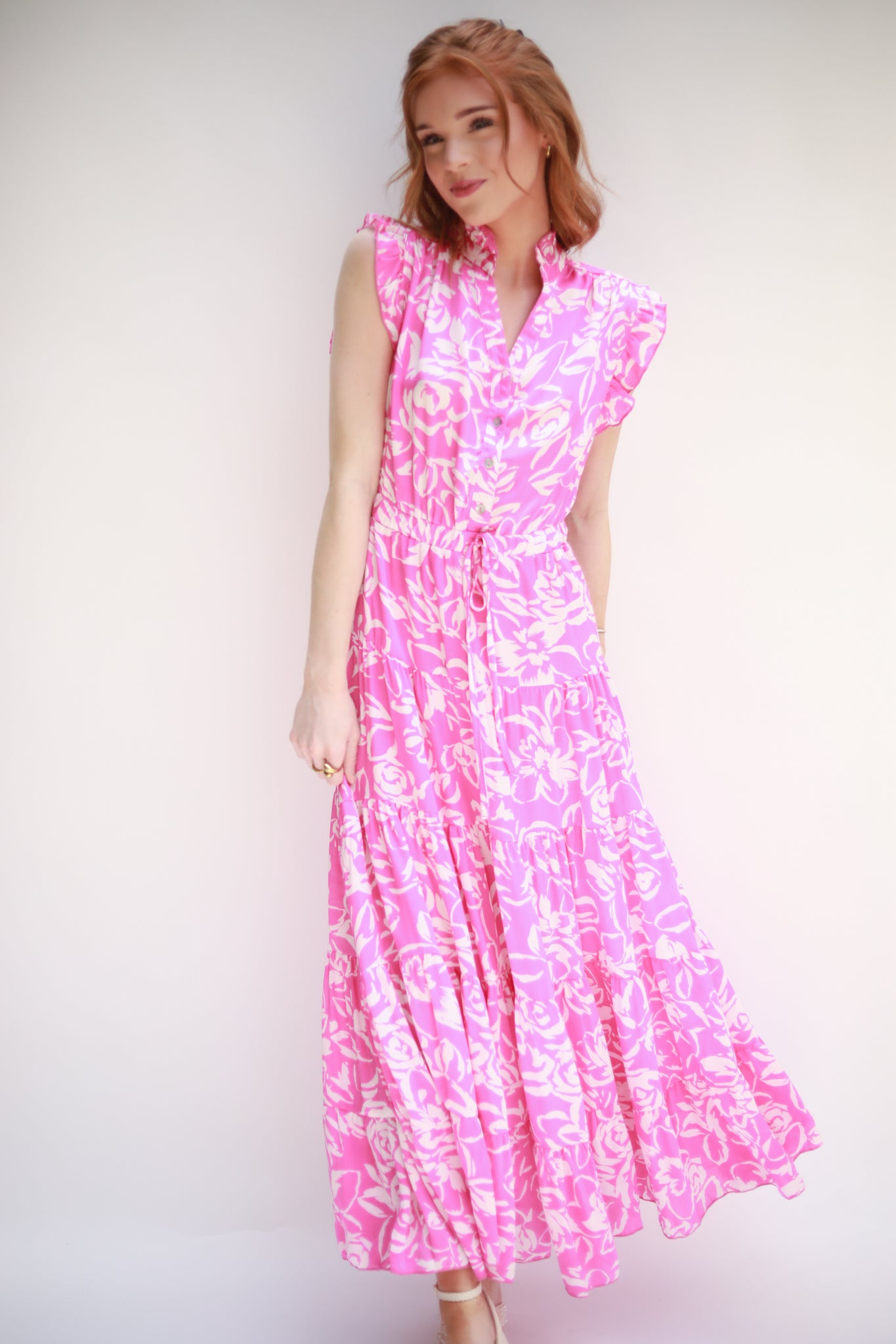White Floral Midi Dress