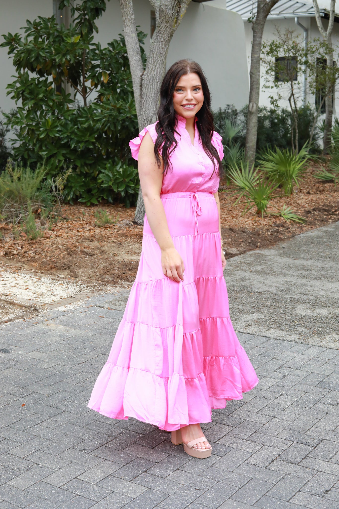 Tiered Tie Waist Midi Dress