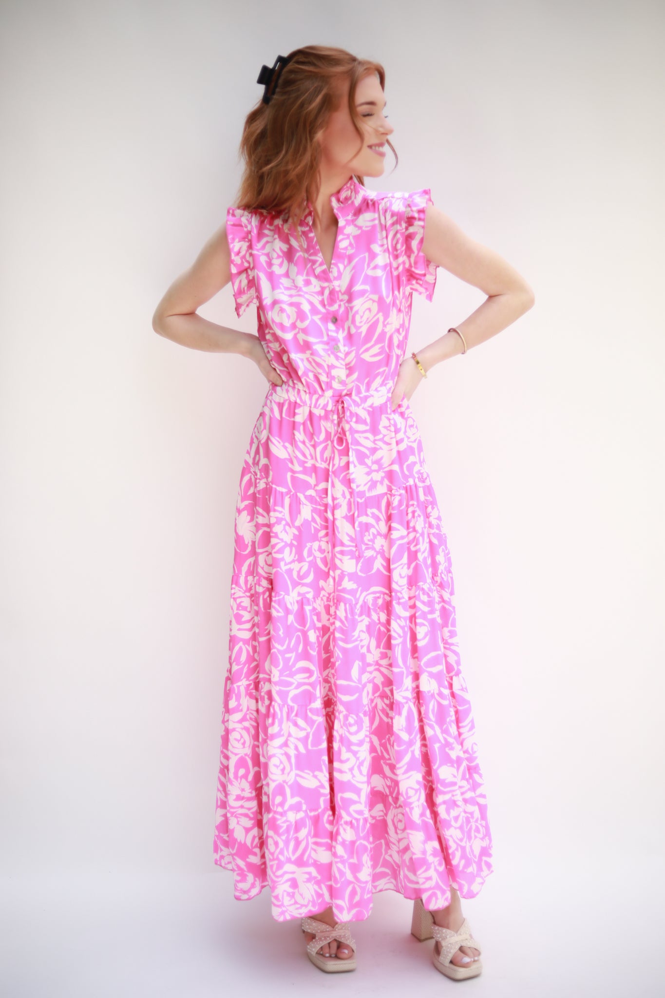 White Floral Midi Dress