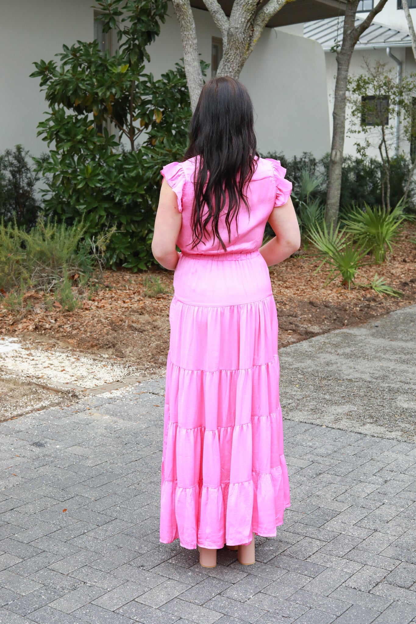 Tiered Tie Waist Midi Dress