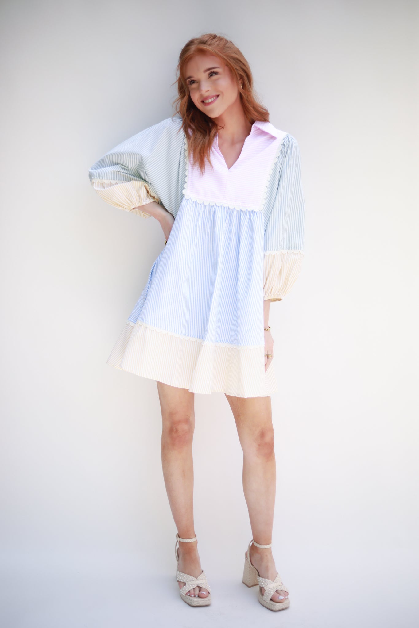 Patchwork Stripe Yoke Dress