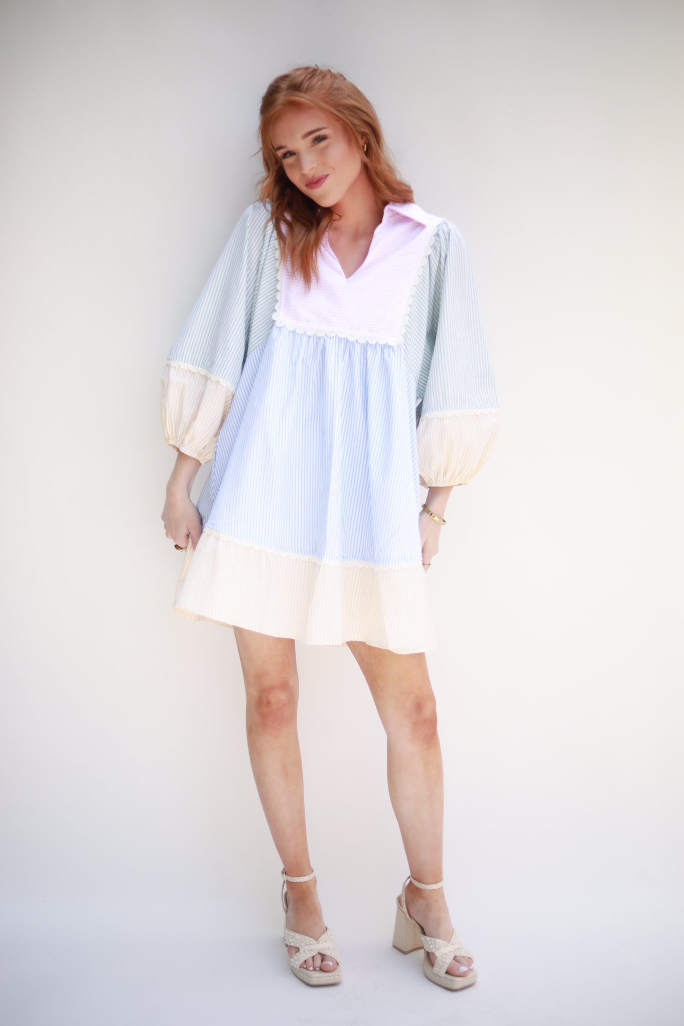 Patchwork Stripe Yoke Dress