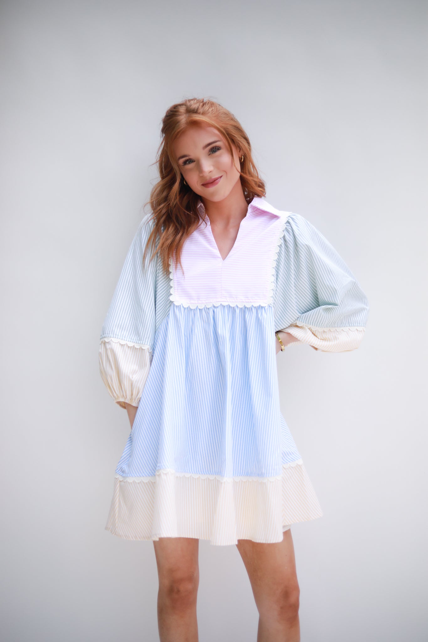 Patchwork Stripe Yoke Dress