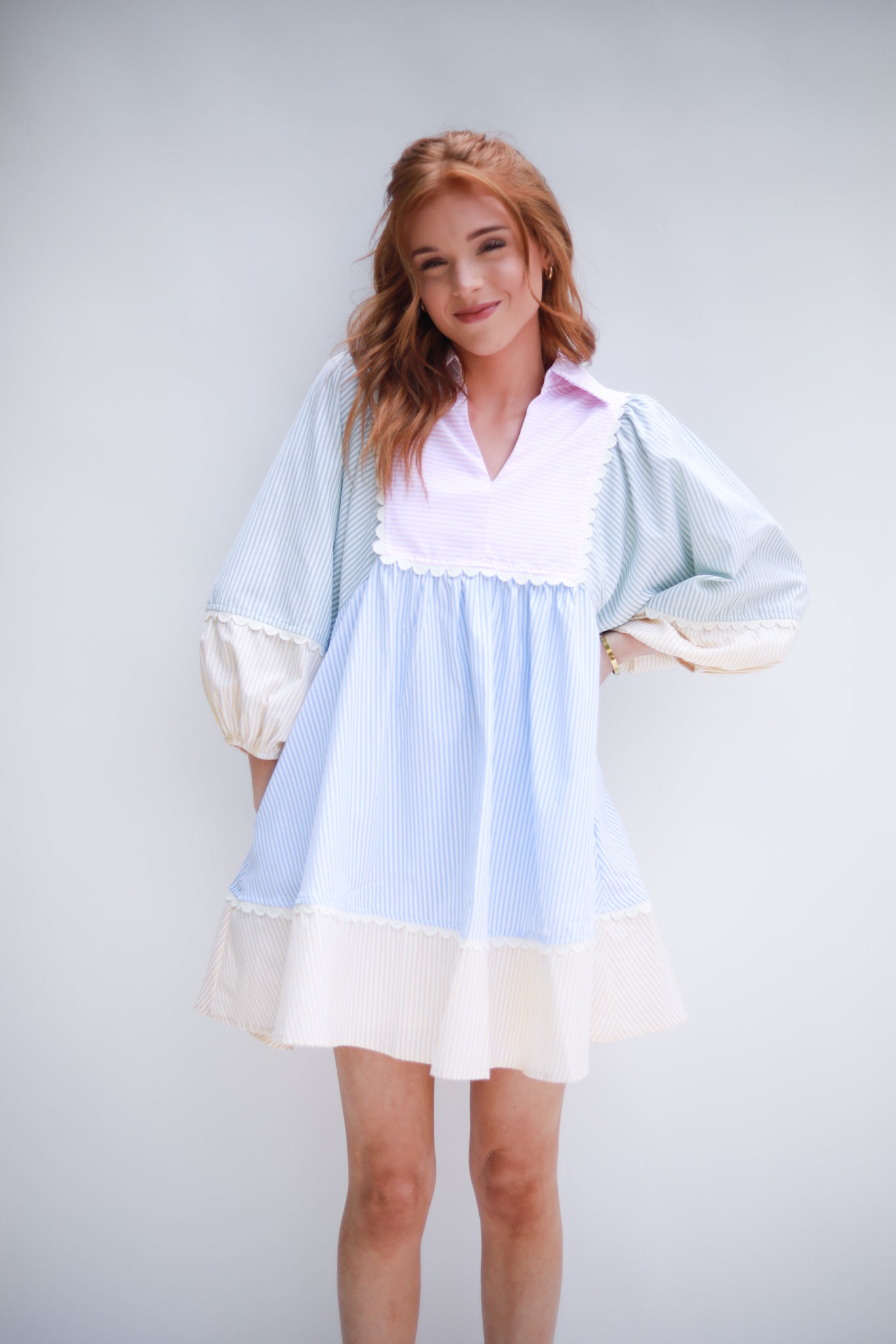 Patchwork Stripe Yoke Dress