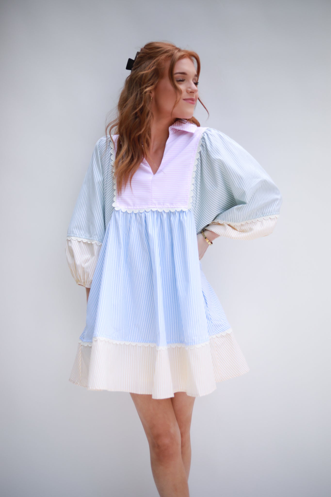 Patchwork Stripe Yoke Dress