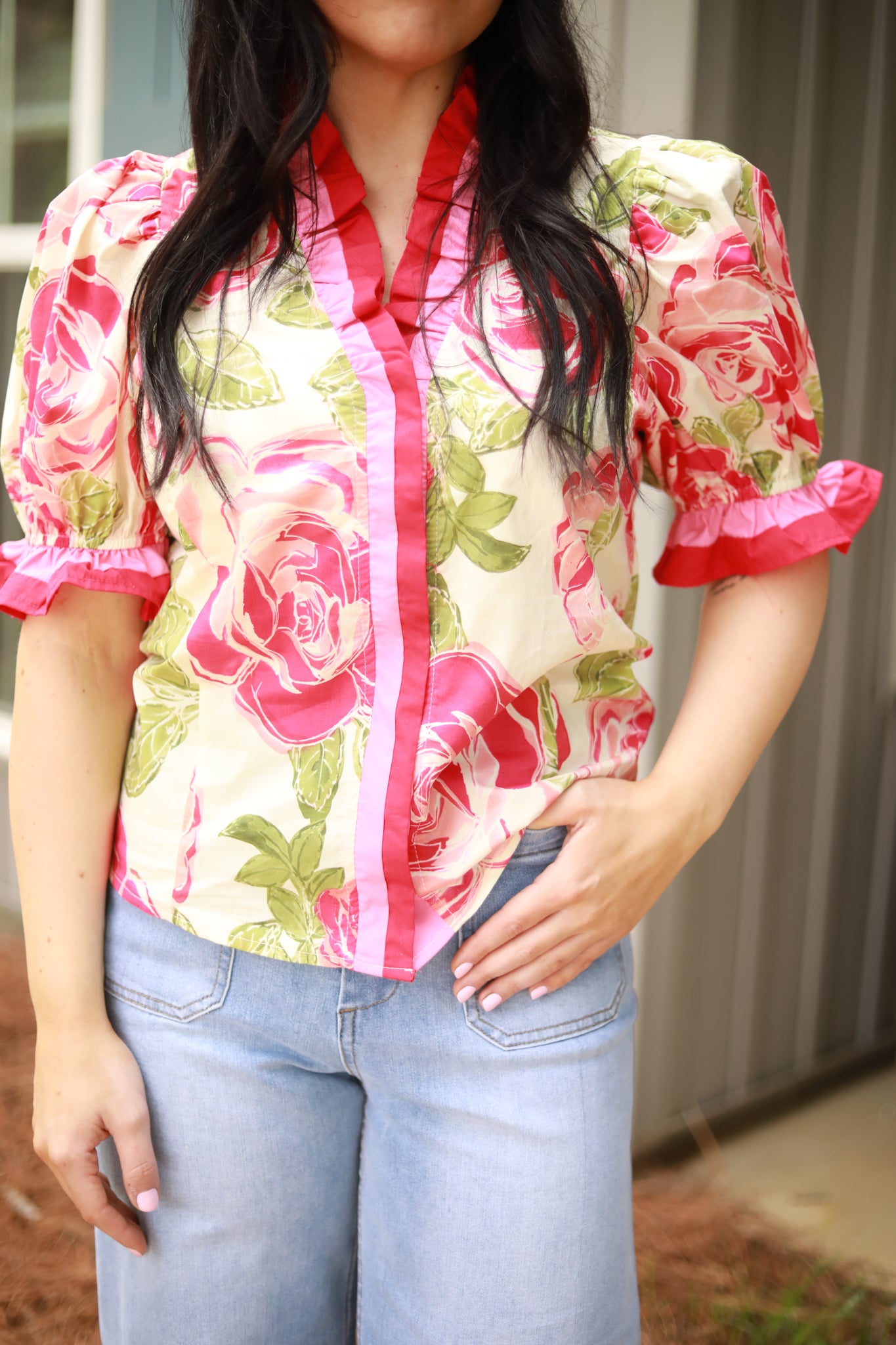 Rose Leaf Print Top