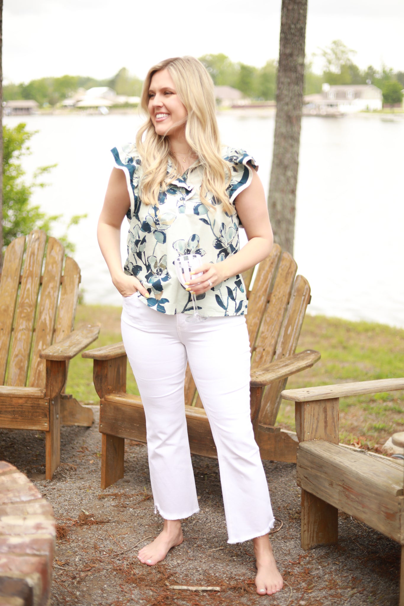 Big Floral Ruffle Sleeve Top