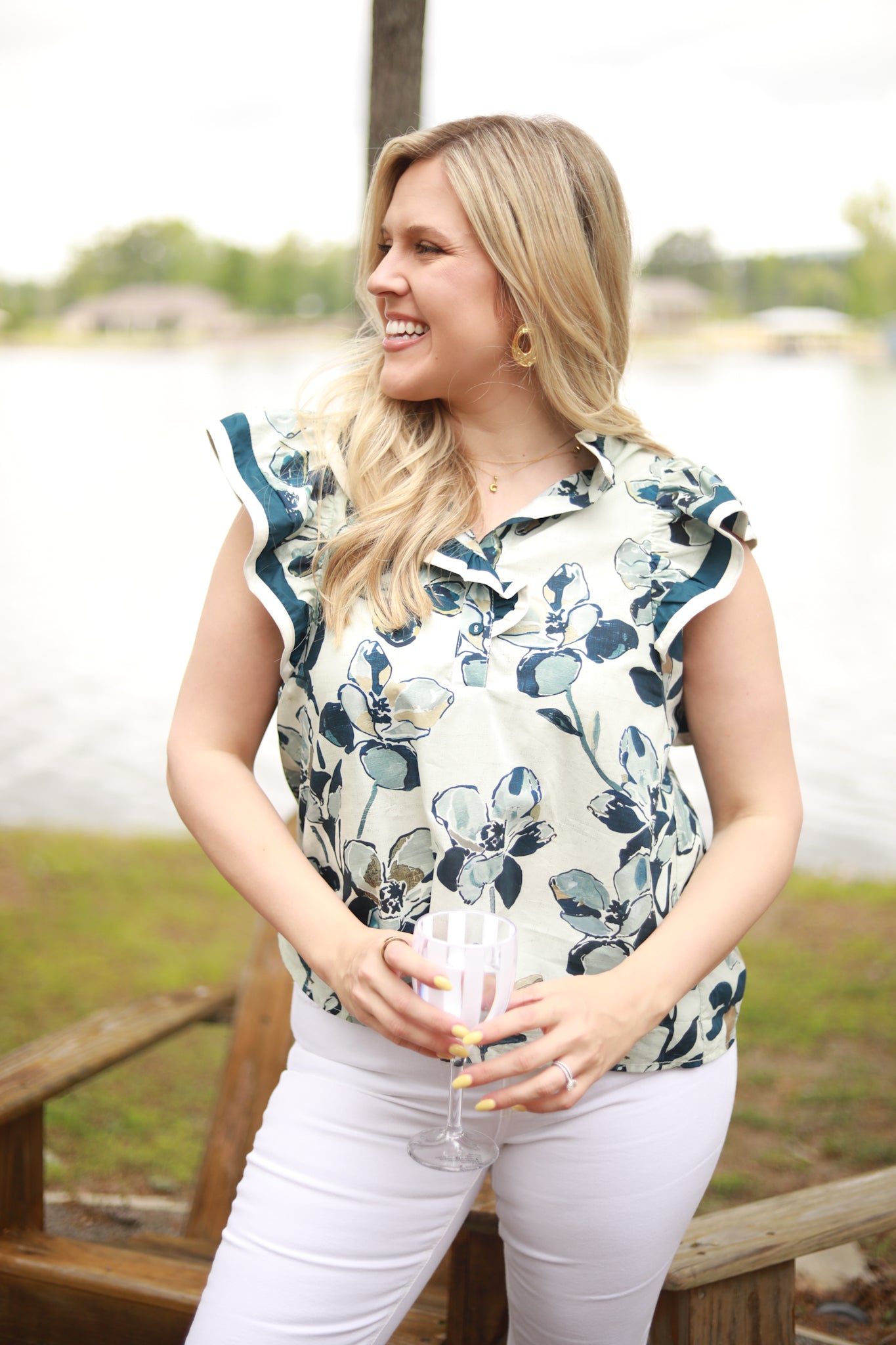 Big Floral Ruffle Sleeve Top