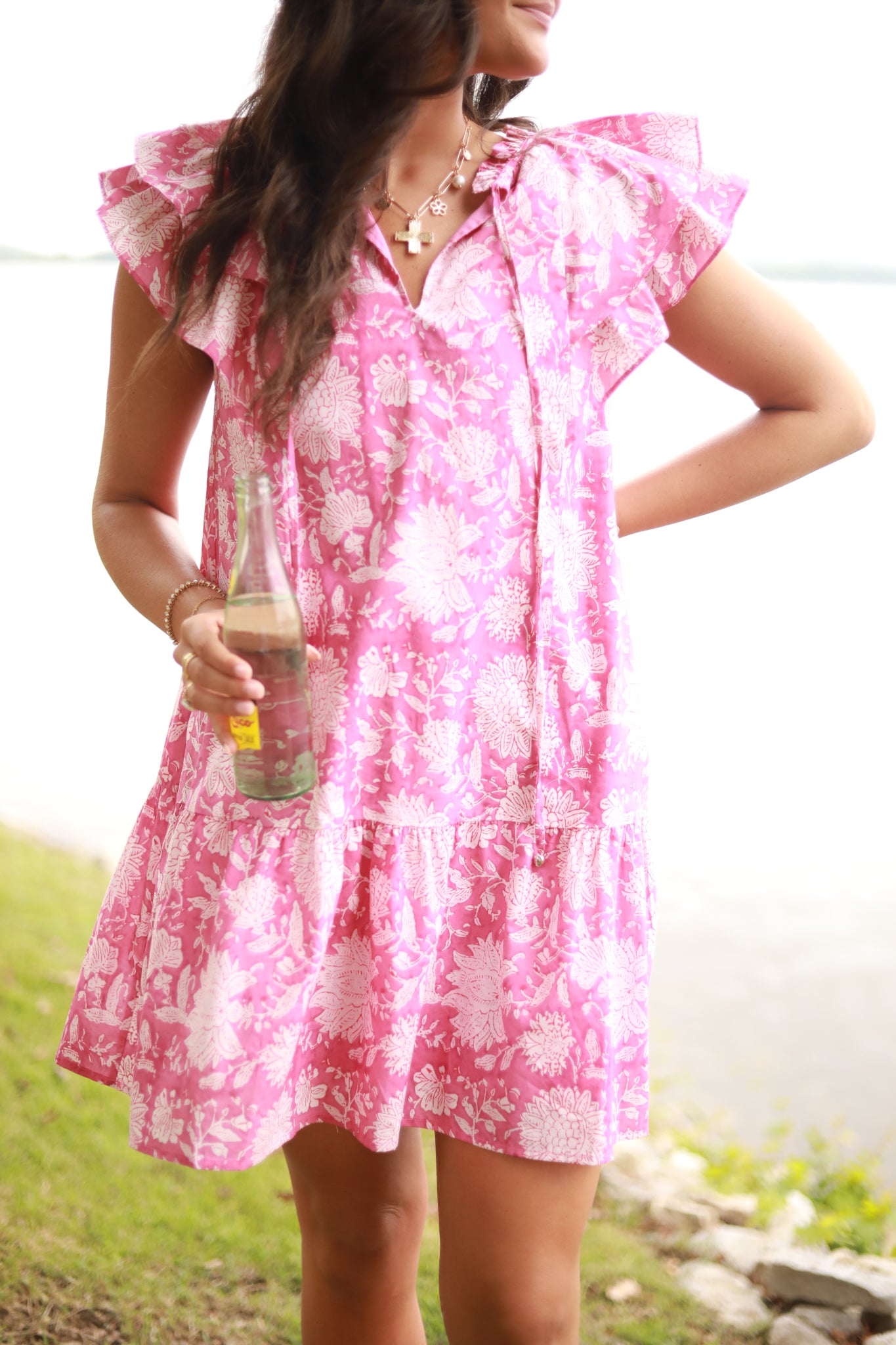 White Floral Ruffle Dress
