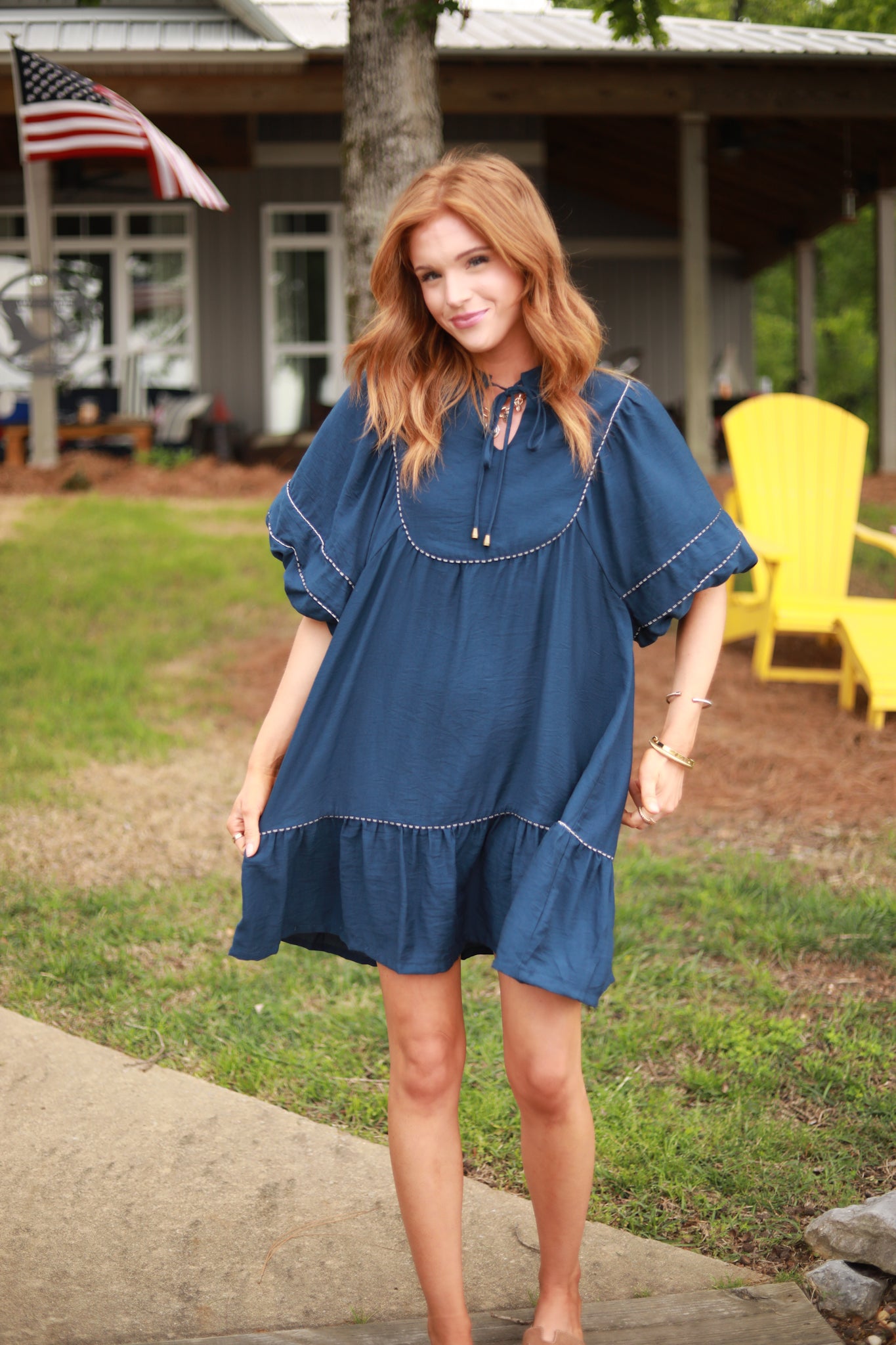 Puff Sleeve Tie Front Dress