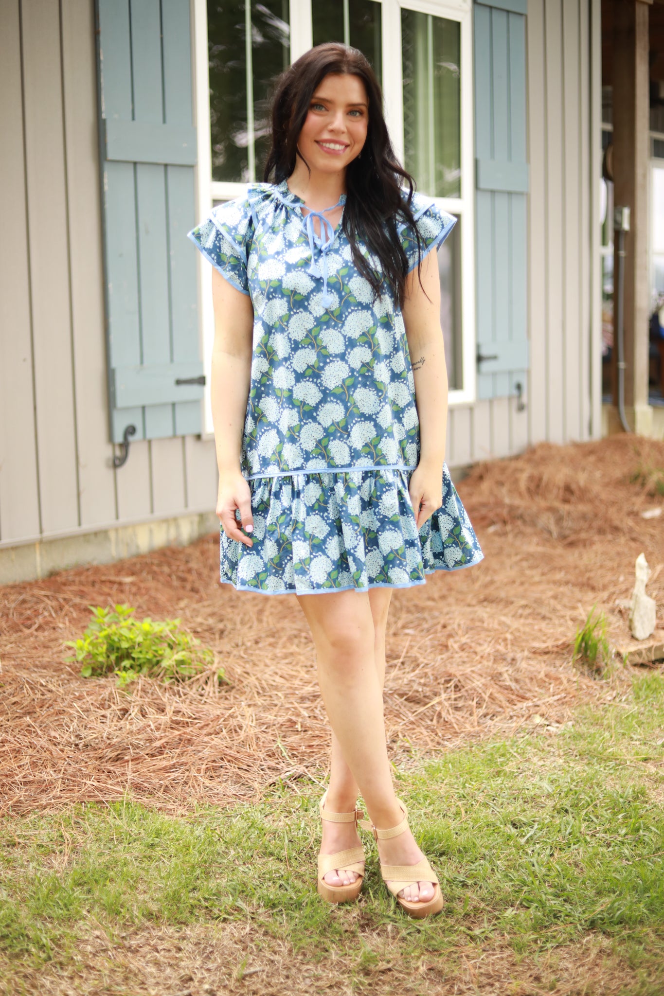 Hydrangea Ruffle Sleeve Dress
